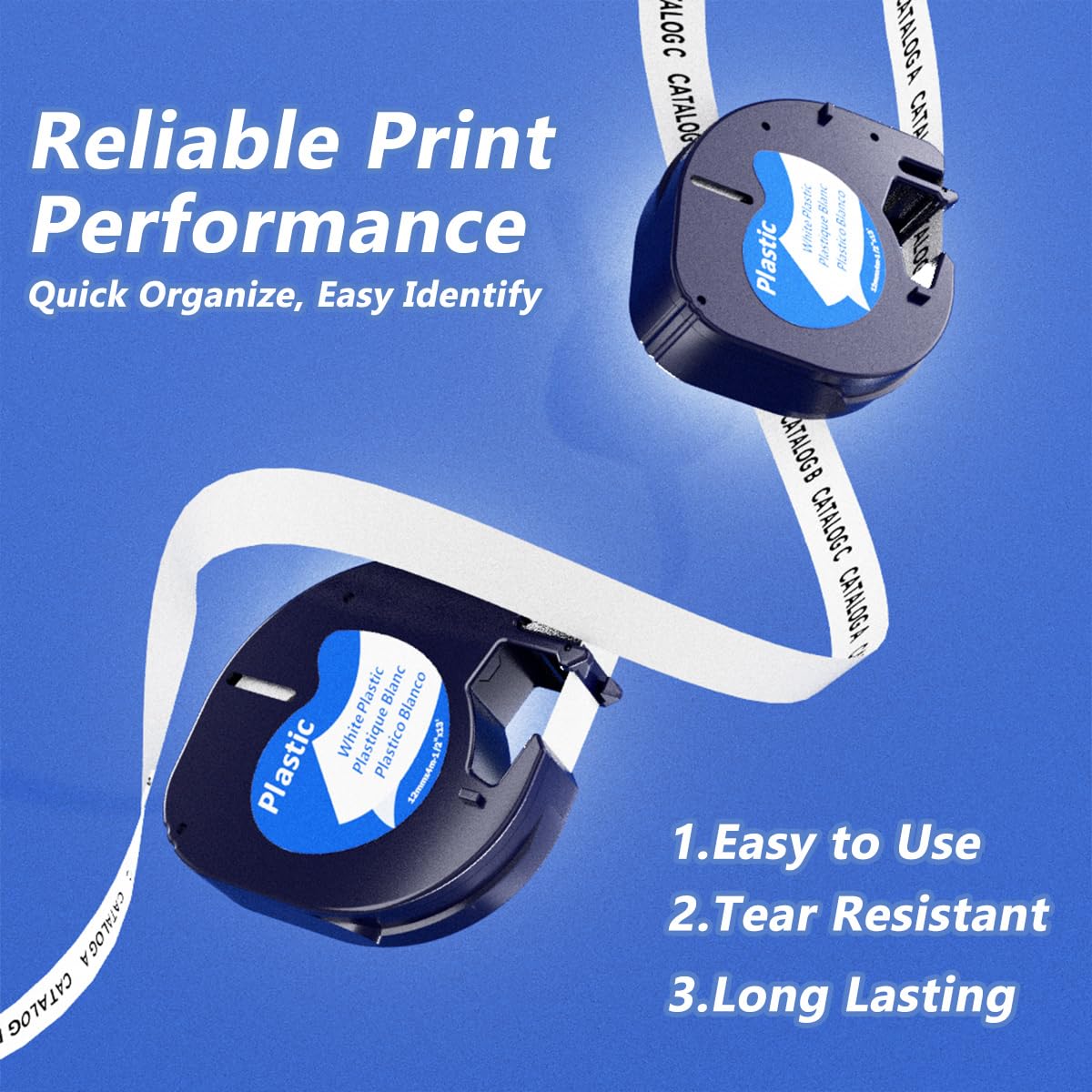 5-Pack White Label Tape Refills 91331 for DYMO LetraTag | 12mm x 4m (1/2" x 13ft) | Black on White | Compatible with LT-100H Plus, LT-100T, LT-200B, QX50