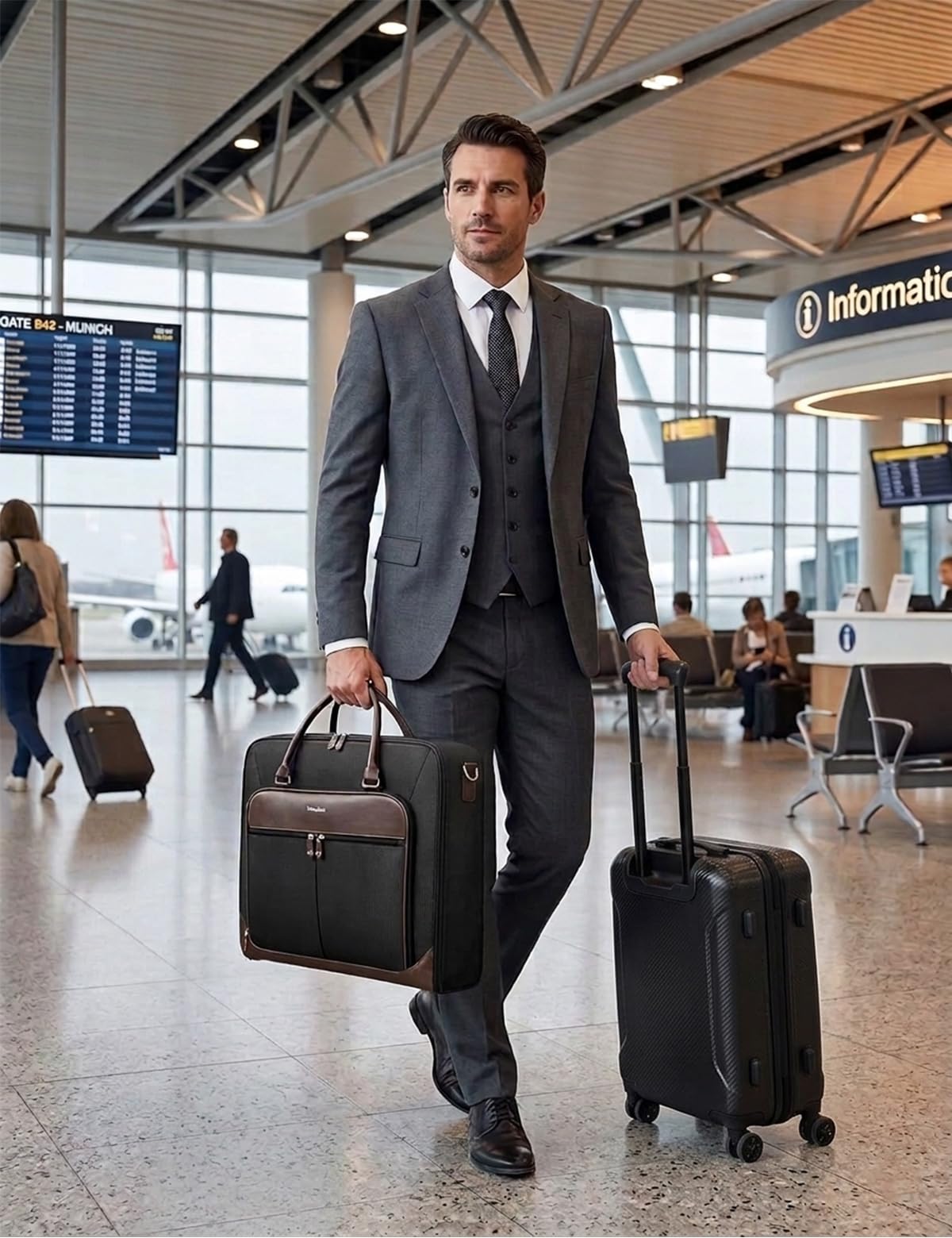 Noozion Garment Bag for Travel, Large Carry On Suit Bag for Business Up to 4 Suits, Wrinkle Free Garment Bag for Hanging Clothes with Shoulder Strap, Laptop Compartment, and Wet-Dry Pocket