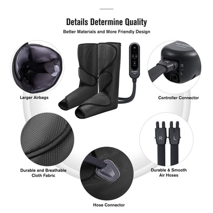 FIT KING Leg Air Massager for Circulation and Relaxation Foot and Calf Massage (No Heat) to Relieve Pain Swelling Edema with Handheld Controller 3 Intensities 2 Modes 2 Extensions - FSA HSA Eligible