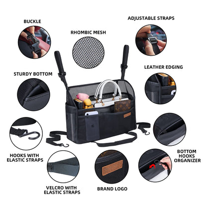 WLLWOO Car Net Pocket Handbag Holder Between Seats Back Storage Organizer Purse Holder for Console Front Seat Storage Barrier