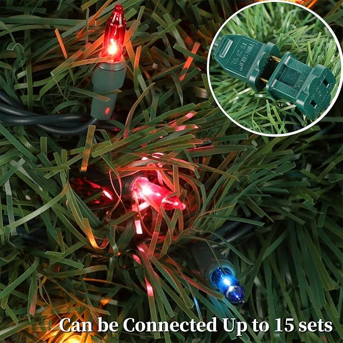 WATERGLIDE Lighted Christmas Green Garland 15FT, with Multicolor String Lights, Pre-lit Artificial Greenery Garlands, Plug in & Connectable Xmas Lights for Indoor Outdoor Holiday Party Decor