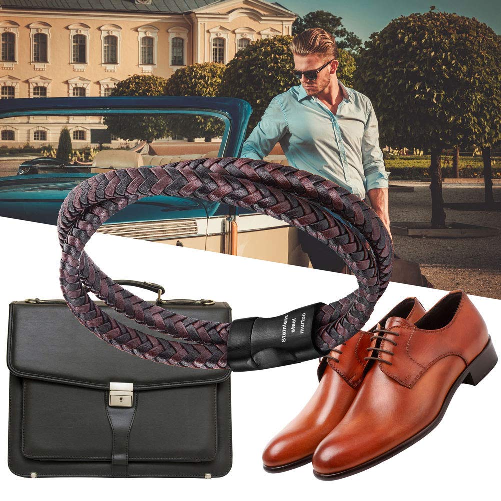murtoo Mens Bracelet Leather Braided, Brown and Black Leather Bracelet for Men