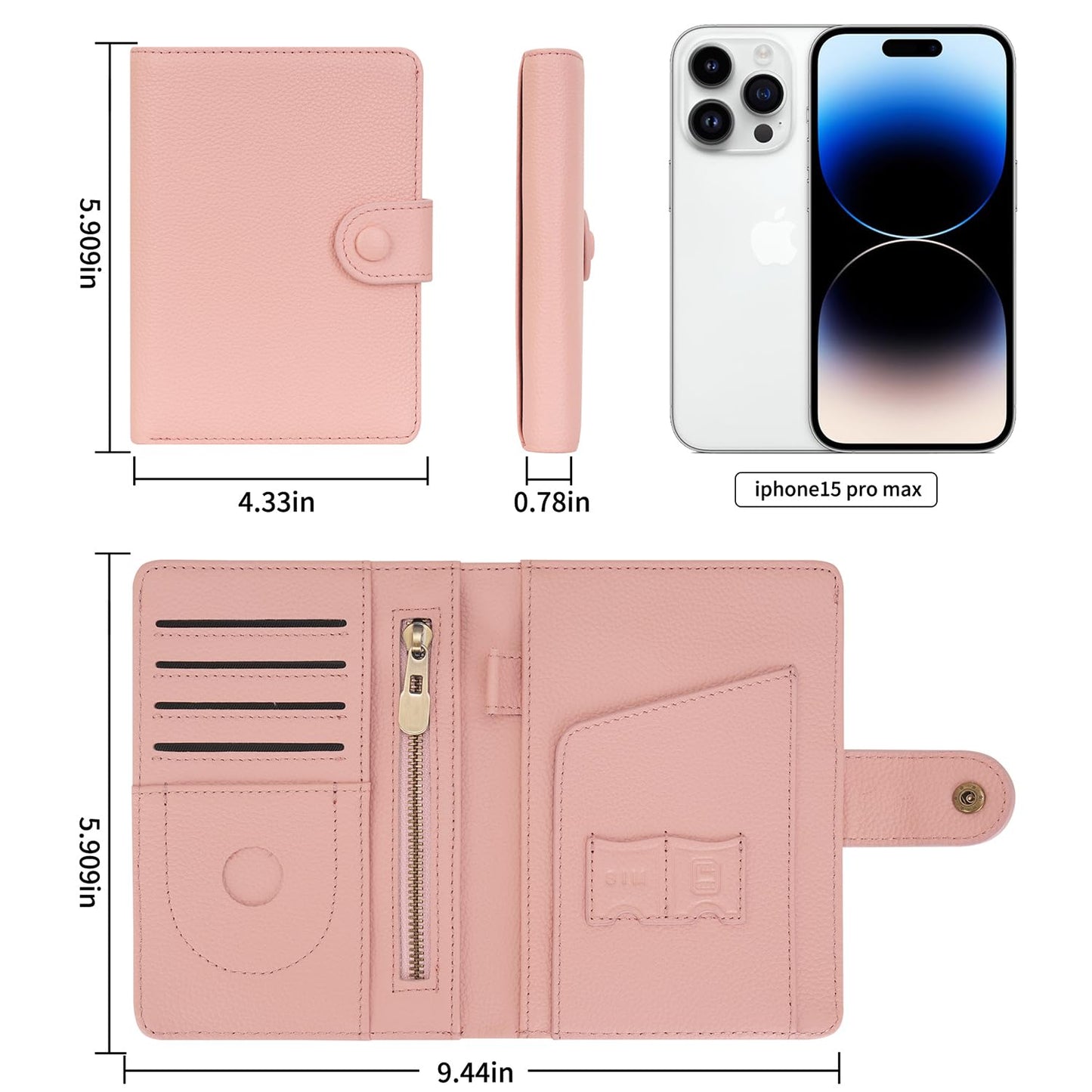 WASON Leather Passport Cover Wallet - Travel Passport Holder with RFID, Card Slots, Cash Pocket, Coin Purse, Tracker Slot, Boarding Pass and Ticket Organizer for Men and Women (Pink)