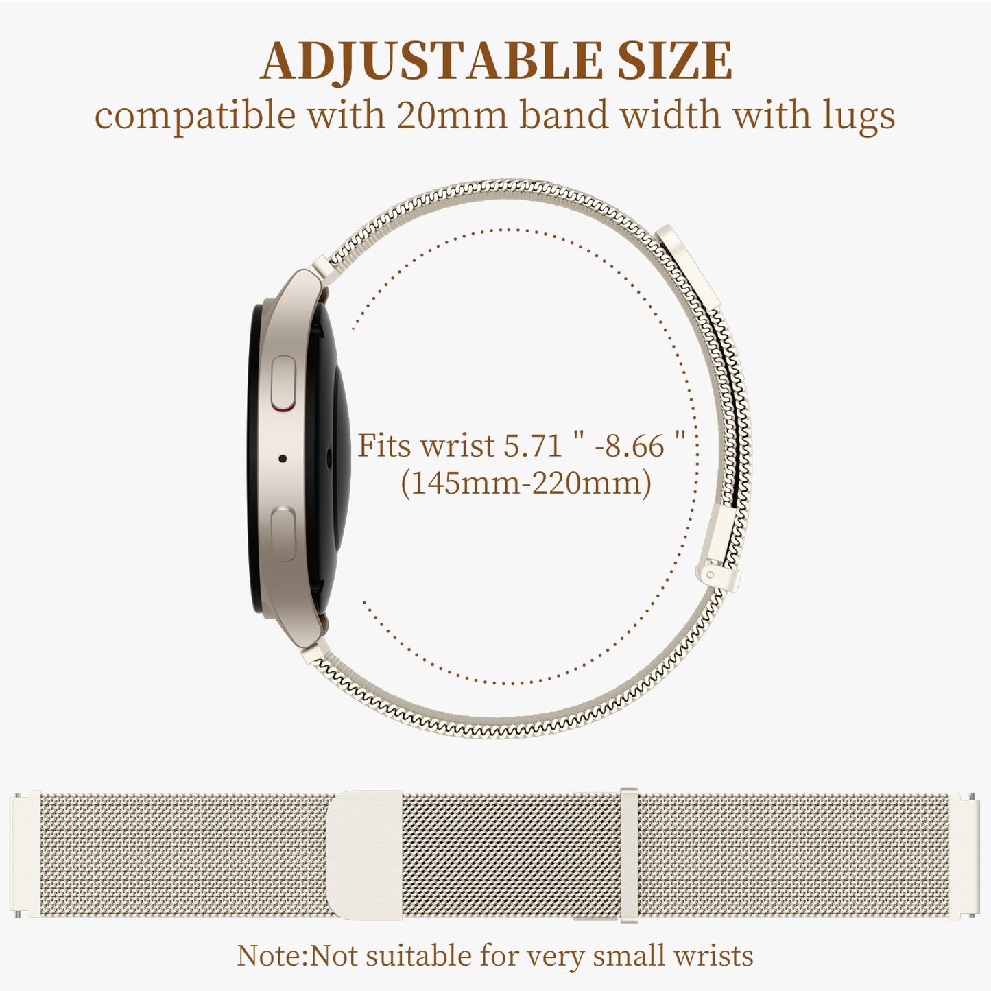 GEAK Metal Bands Compatible with Galaxy Watch 7 Band 6 5 4 FE Active 2 40mm 44mm/Galaxy 5 pro 45mm/Classic, 20mm Stainless Steel Milanese Mesh Loop Magnetic Strap for Samsung Watch Bands Women Men