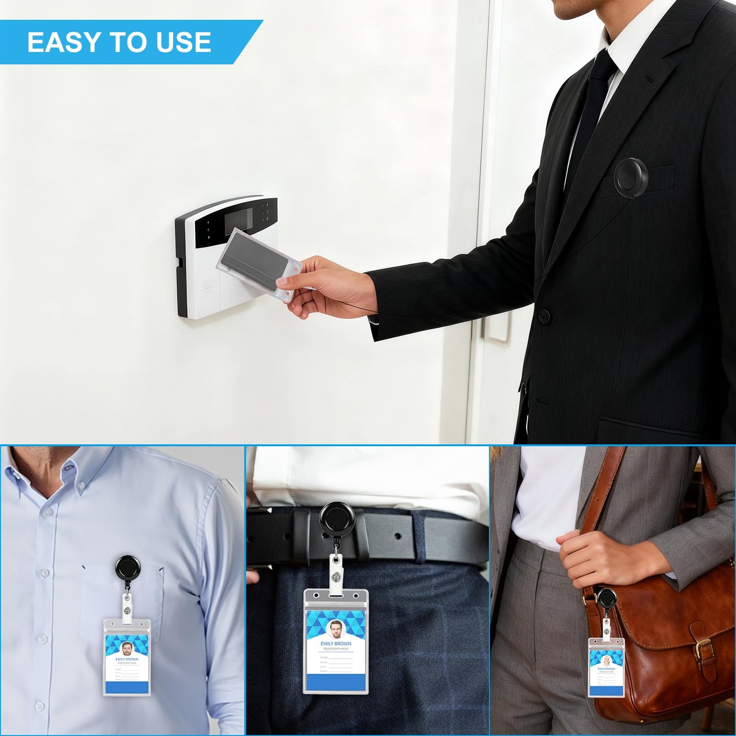 50 Pack ID Badge Holders with 50 Pack Retractable Badge Reel Clips, Clear Vertical ID Card Holder with Badge Reel, ID Badge Clip with Name Card Holder