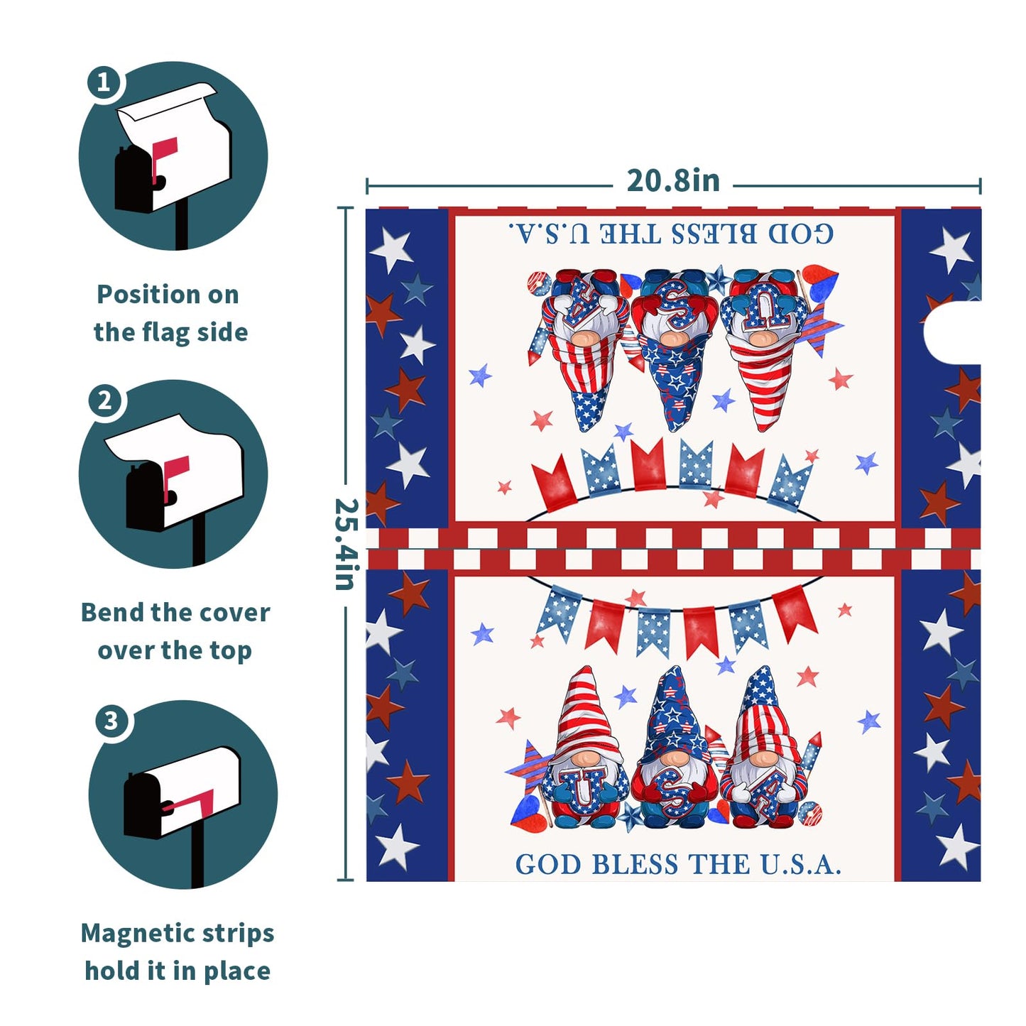 American Patriotic Mailbox Covers Magnetic Standard Size 25.5x21 in American Flag Magnetic Mail Box Covers 4Th of July Holiday Mailbox Wraps Post Letter Box Cover for Garden Yard Outside