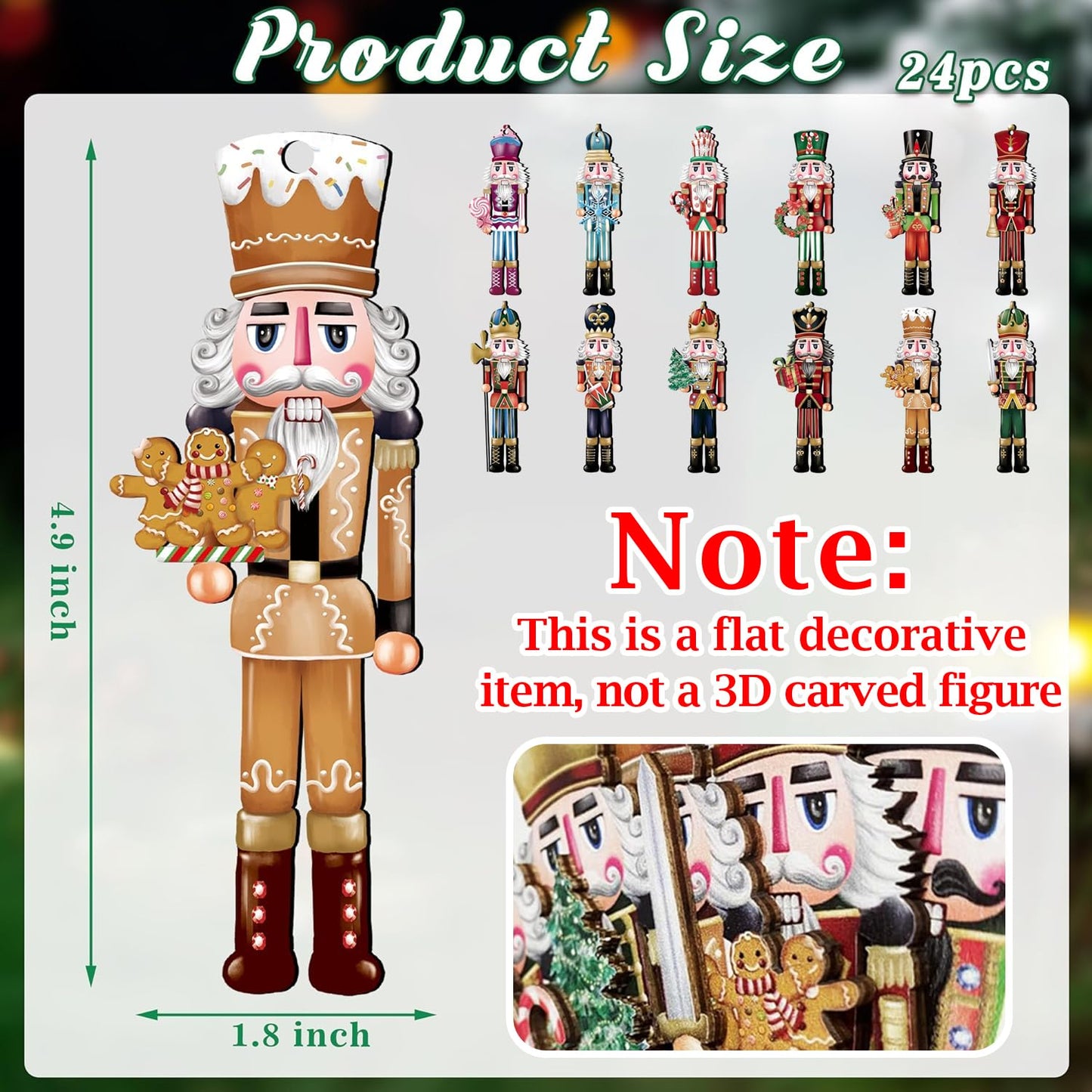 24 Pieces Christmas Nutcracker Wooden Ornaments, Wood Hanging Decoration Set for Christmas Tree Hanging 2D Printed Wood Crafts Holiday Decor Xmas Party Supplies (Xmas-Nutcracker-A)