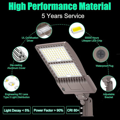 480V 320W Parking Lot Light LED Pole Light w/Slip Fitter Mount, UL DLC Listed LED Shoebox Lights 44800LM 5000K Flood Lights 277-480VAC Input, 480Volt Outdoor Commercial Roadway Street Fixtures