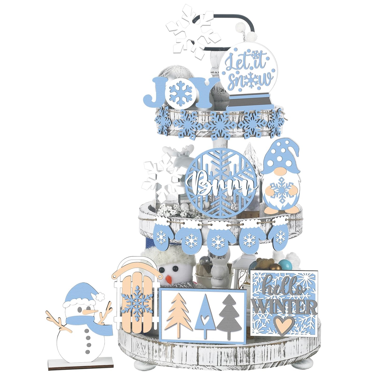 20 Pcs Winter Tray Decor Snowflake Snowman Gnome Wooden Signs Winter Wonderland Table Centerpieces Rustic Farmhouse Winter Tabletop Decorative Trays for Party Home Christmas Holiday