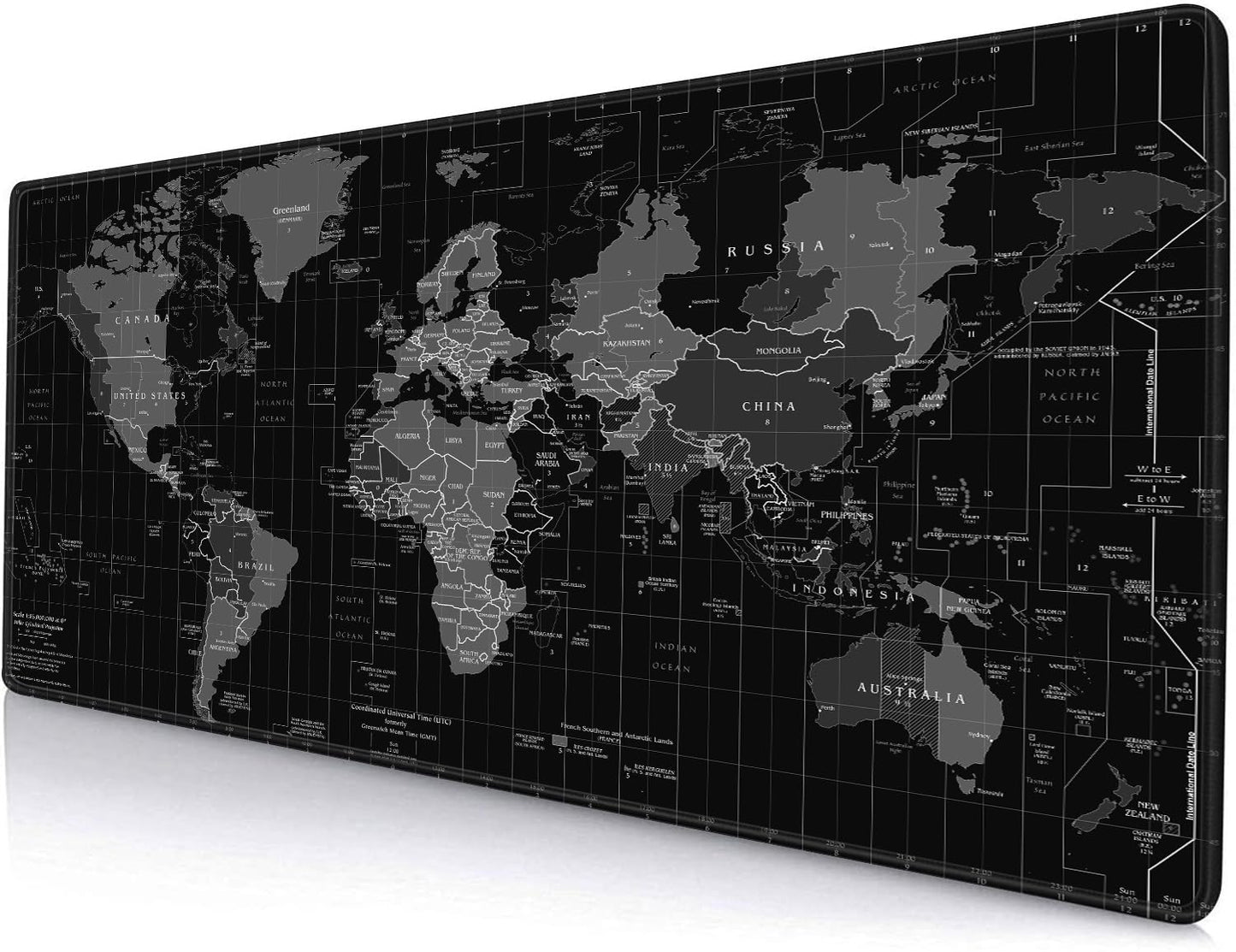 SANWUMIAN Large Gaming Mouse Pad with Stitched Edges, Desk Mat Extended Keyboard Pad, Non-Slip Rubber Base Desk Pad for Laptop, Office, Home, 31.5X11.8 inch Black World Map