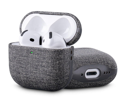 HanFab Artisan Hand-Wrapped Vegan Leather Case for AirPods 4th Generation (2024 Release) | Canvas Finish Synthetic Leather | Microfiber-Lined Scratch Protection | Hard Shell Case for AirPods 4 - Gray