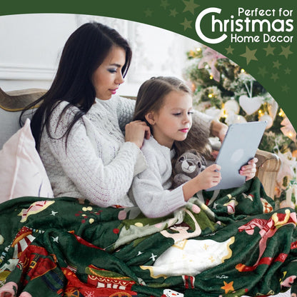 Christmas Throw Blanket for Couch 60x50,Green Winter Holiday Festival Cute Xmas Nutcracker Christmas Tree Blankets for Woman,Soft Flannel Fleece Blankets for Home Living Room Bed Chair Decor