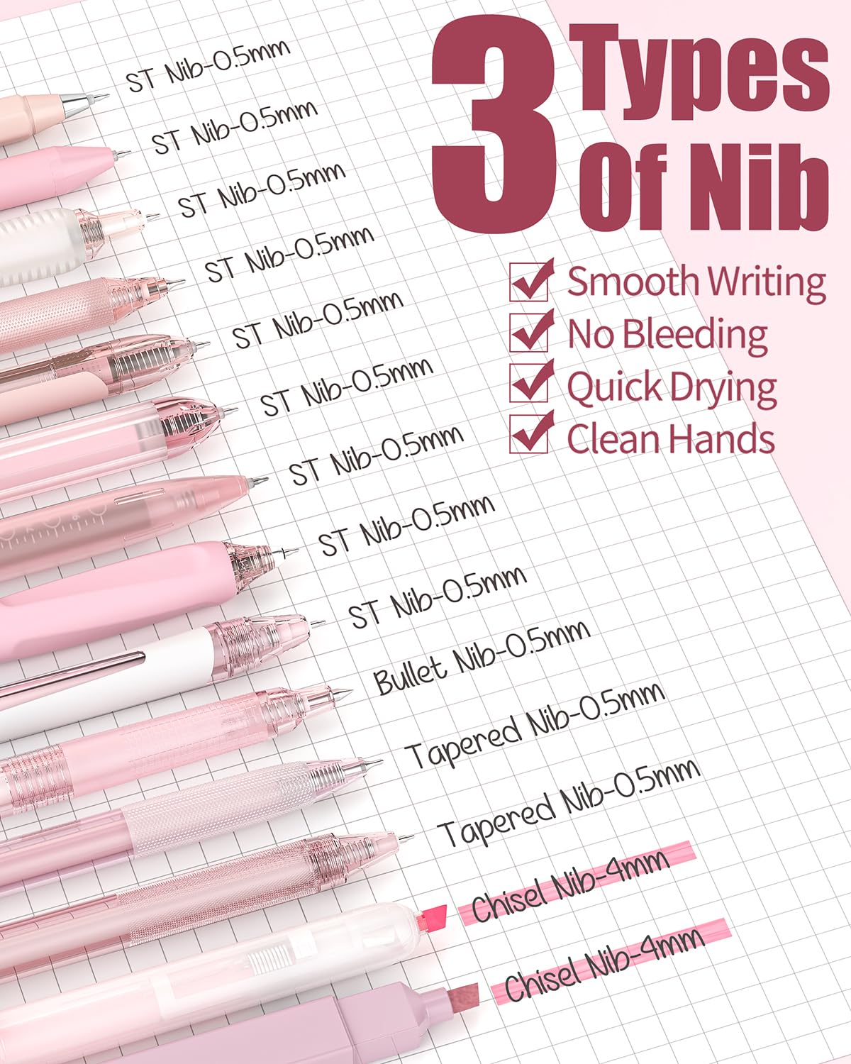 Four Candies Writing Ink Pens with Black & Pink Ink and 2Pack Highlighter, Cute Retractable 0.5mm Smooth Writing Pens,Pink Pens for School, Office Girly Stationery Aesthetic Desk Accessories Set of 14