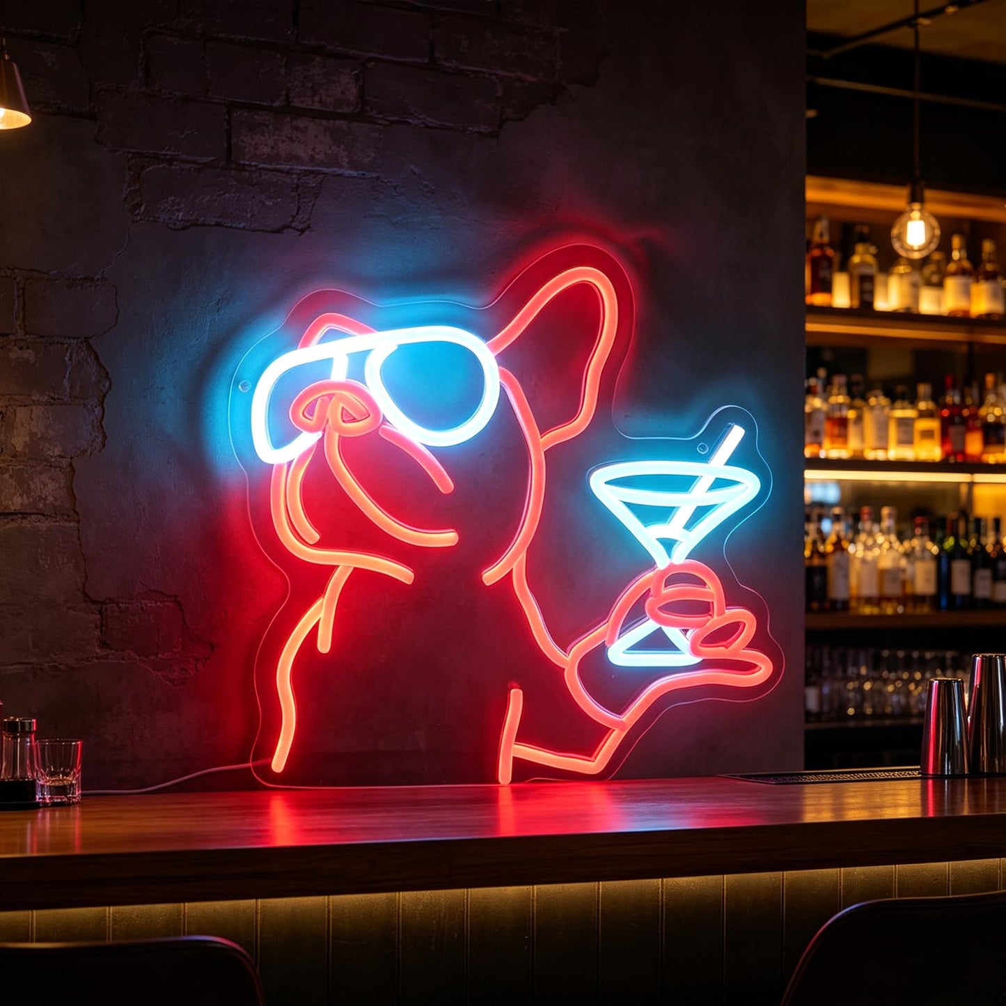 French Bulldog Drink Led Neon Light,Dog Cocktail Neon Sign,Pet Animal Room Wall Decor,Game Room Wall Art Decor, Dog Lover Gifts,Christmas Birthday Gifts