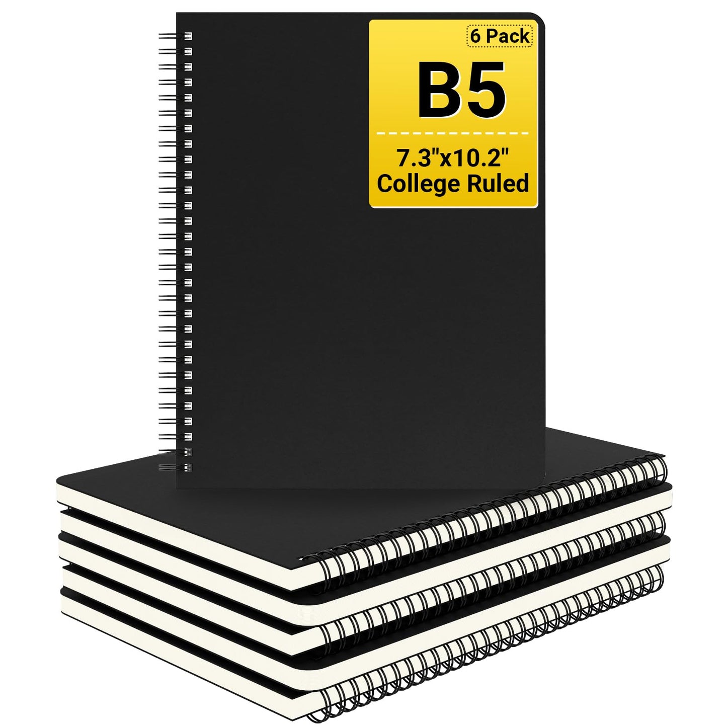 EUSOAR College Ruled Spiral Notebook, B5 6Packs 7.3"x10.2" 120 Pages Black Hardcover Ruled Travel Writing Notebooks Journal, Memo Notepad Sketchbook, Students Office Business Subject Diary Book