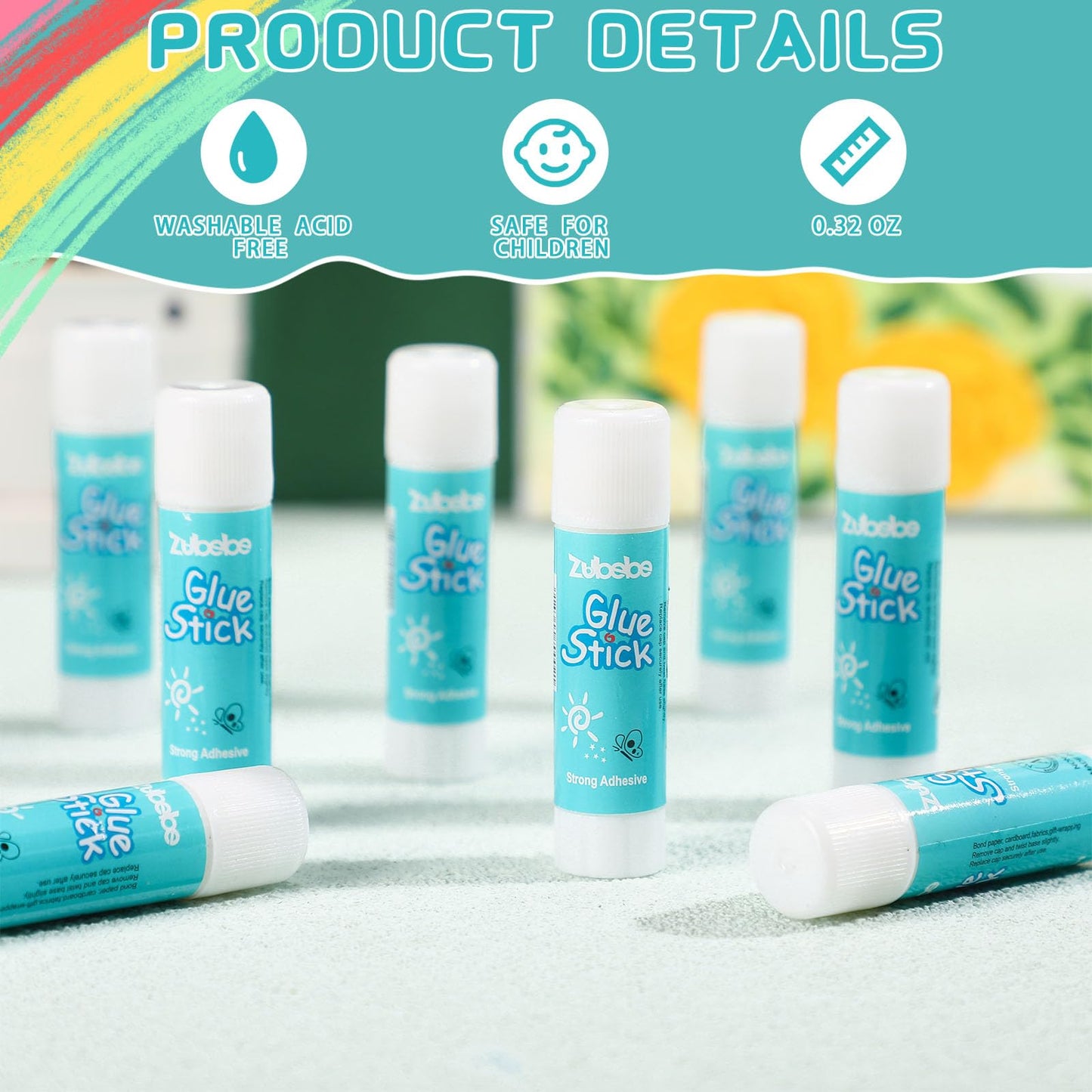 Zubebe 200 Pcs White Glue Stick Bulk Washable for End of Year Crafts Home School Classroom Students Teachers Employees Scrapbooking Crafting Stationery Supplies (0. 32 Oz)