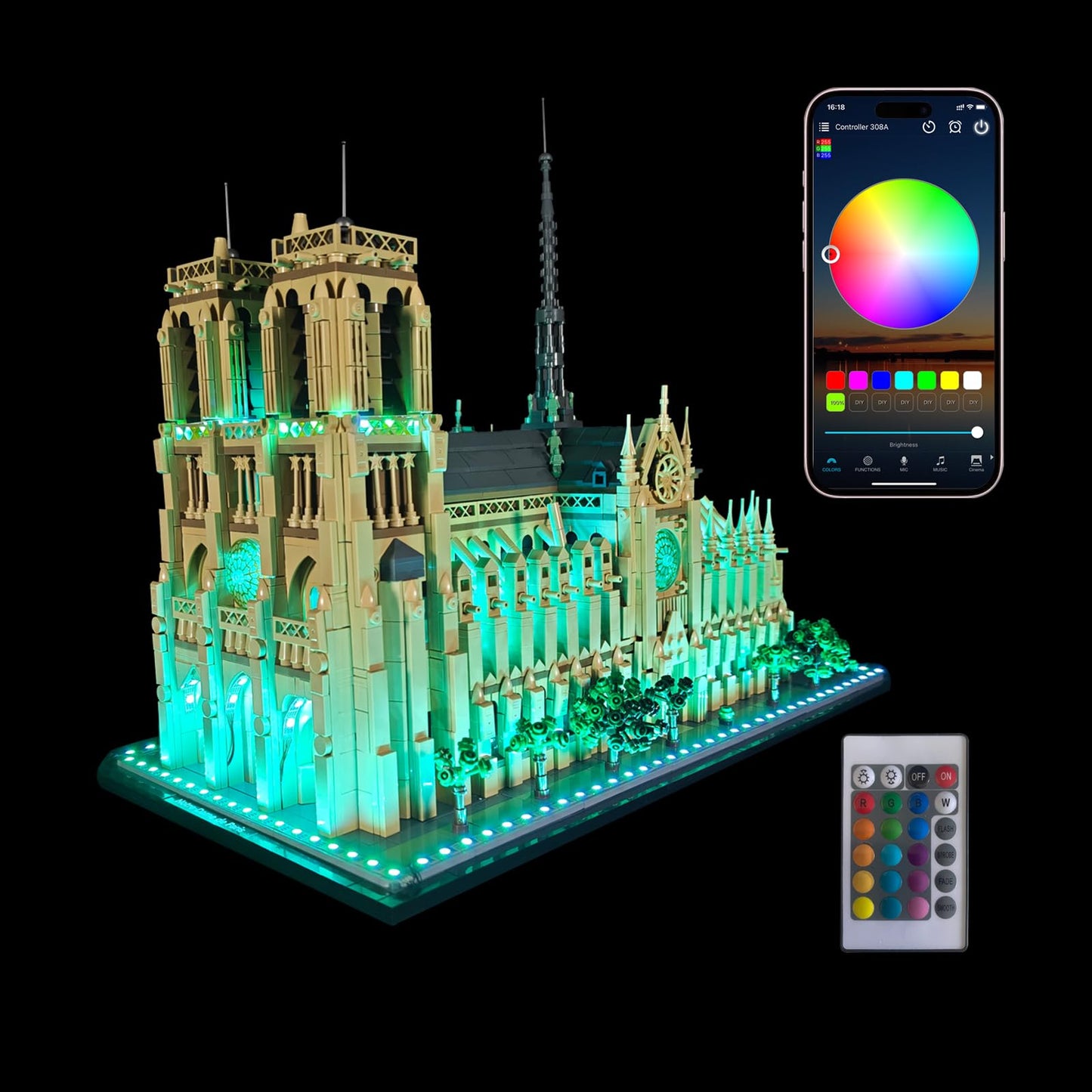 Neisouf Color Changing LED Light kit Compatible with Lego 21061 Notre Dame, App and Remote Control (No Model Only Light)