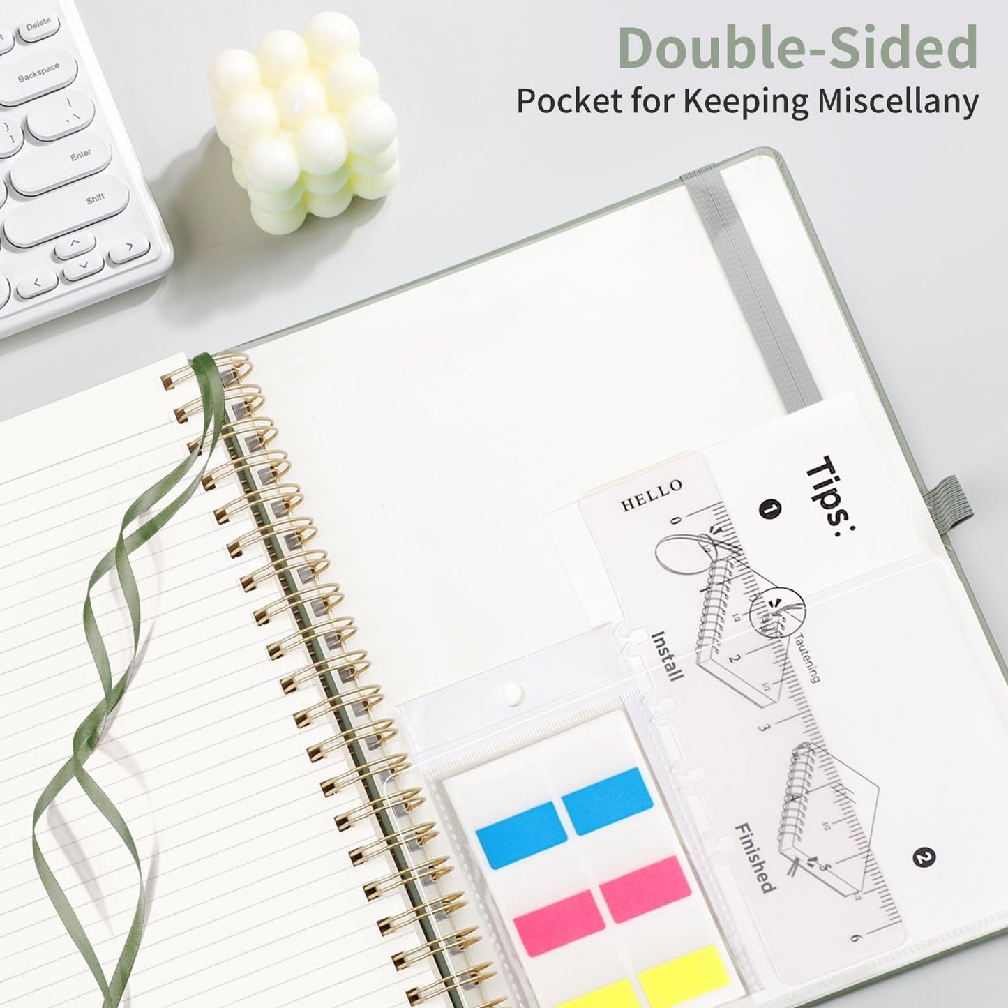 EMSHOI B5 College Ruled Spiral Notebook, Thick 300 Numbered Pages, 100GSM Ink-Proof PU Leather Hardcover Lay-Flat Lined Journal for Work Office School Writing, 7.48"x10.15", Light Green