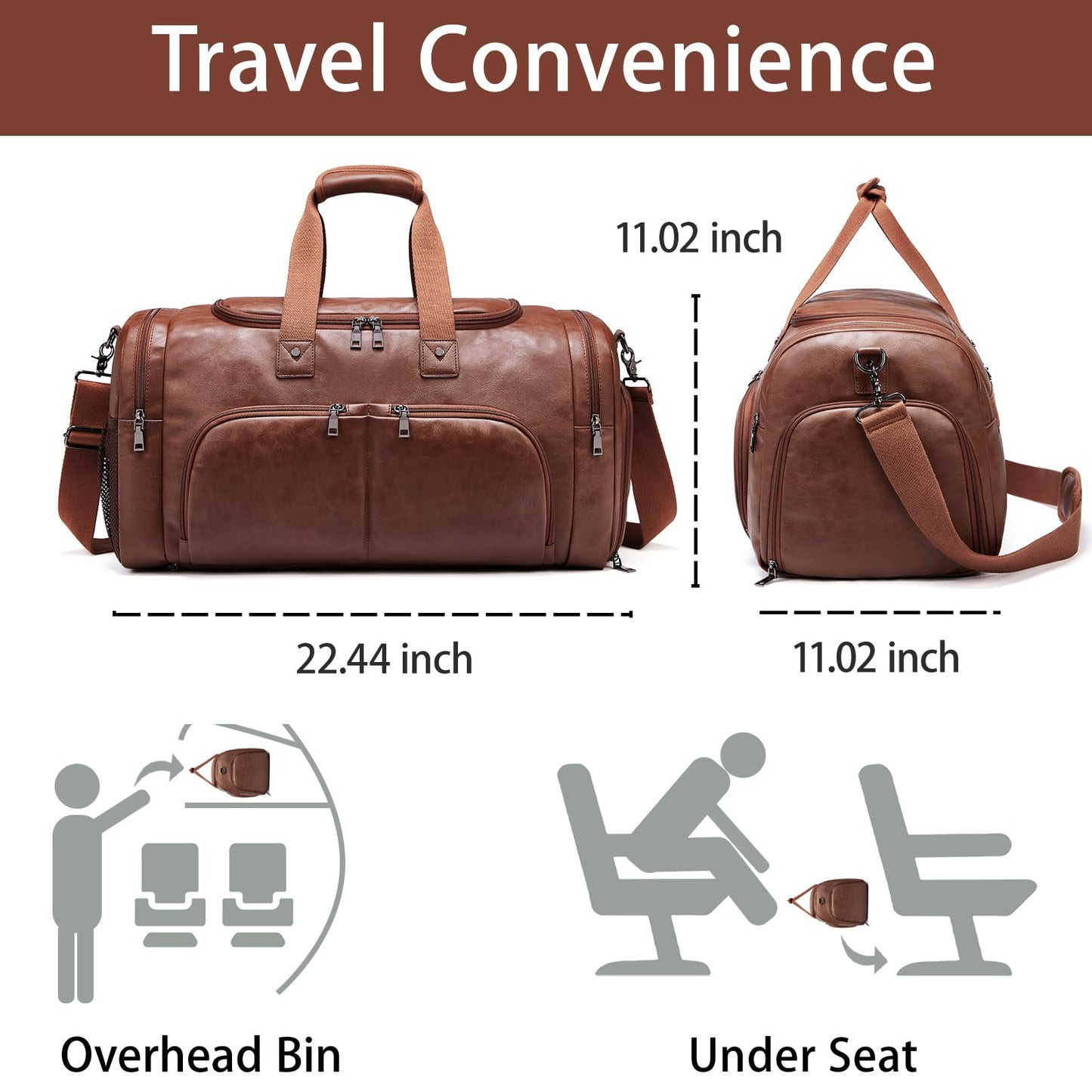 Leather Travel Duffle Bags for Men Women, Weekender Overnight Bag with Shoe Compartment Waterproof Carry on Duffle Bags for Airplanes Gym Sport Business Bag