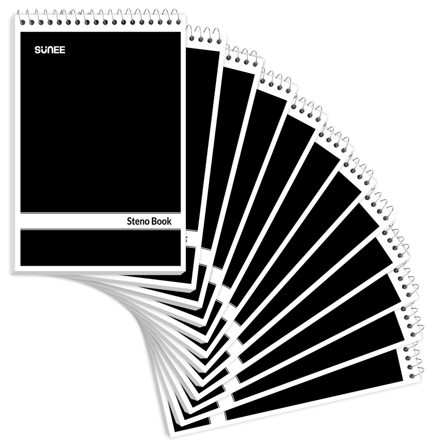 SUNEE 12 Pack Steno Pads 6x9, Gregg Rule, 60 Sheets, Spiral Notebook 6x9, White Paper, Take Notes with Top Spiral Notebook, for School, University, College, Work, Office, Black