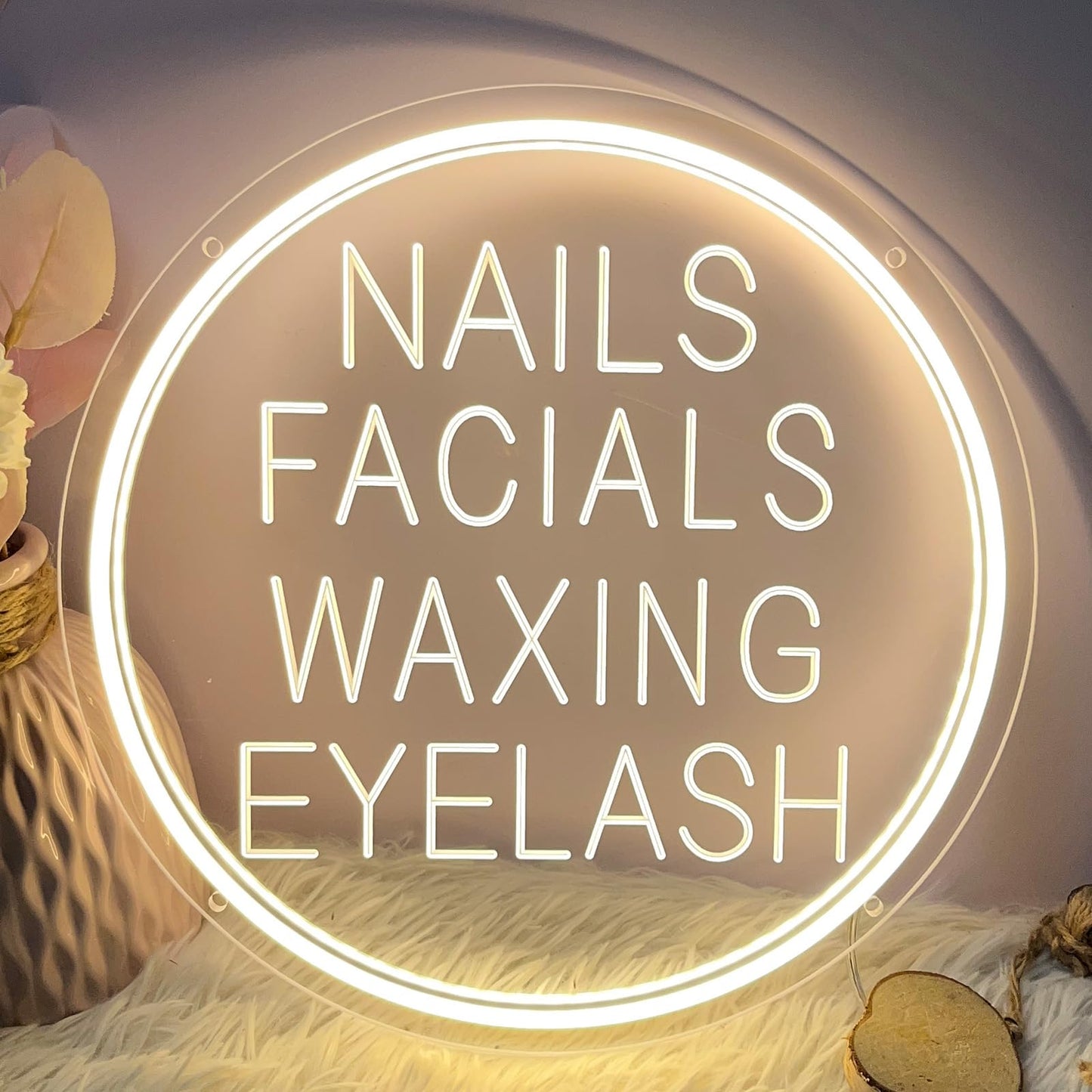 Nails Facials Waxing Eyelash Neon Sign for Wall Decor 3D Art Carving Design Personalized Led Advertising Neon Light Sign for Beauty Salon Spa Business Lash Hair Shop Wedding Warm White USB 30×30CM