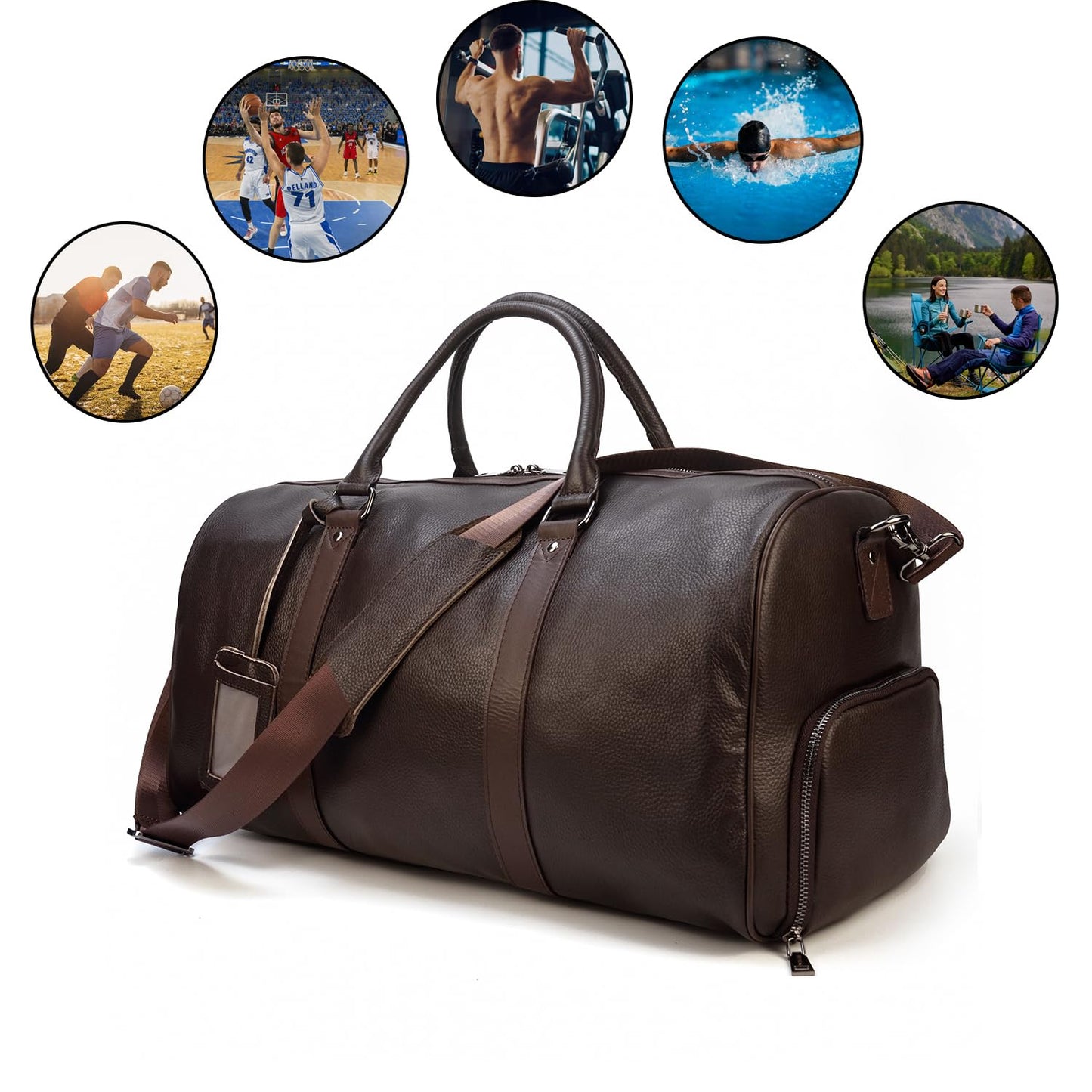 Genuine Leather Travel Duffel Bags for Men and Women Leather Overnight Weekend Bags Sports Gym Duffle, 9423 Brown