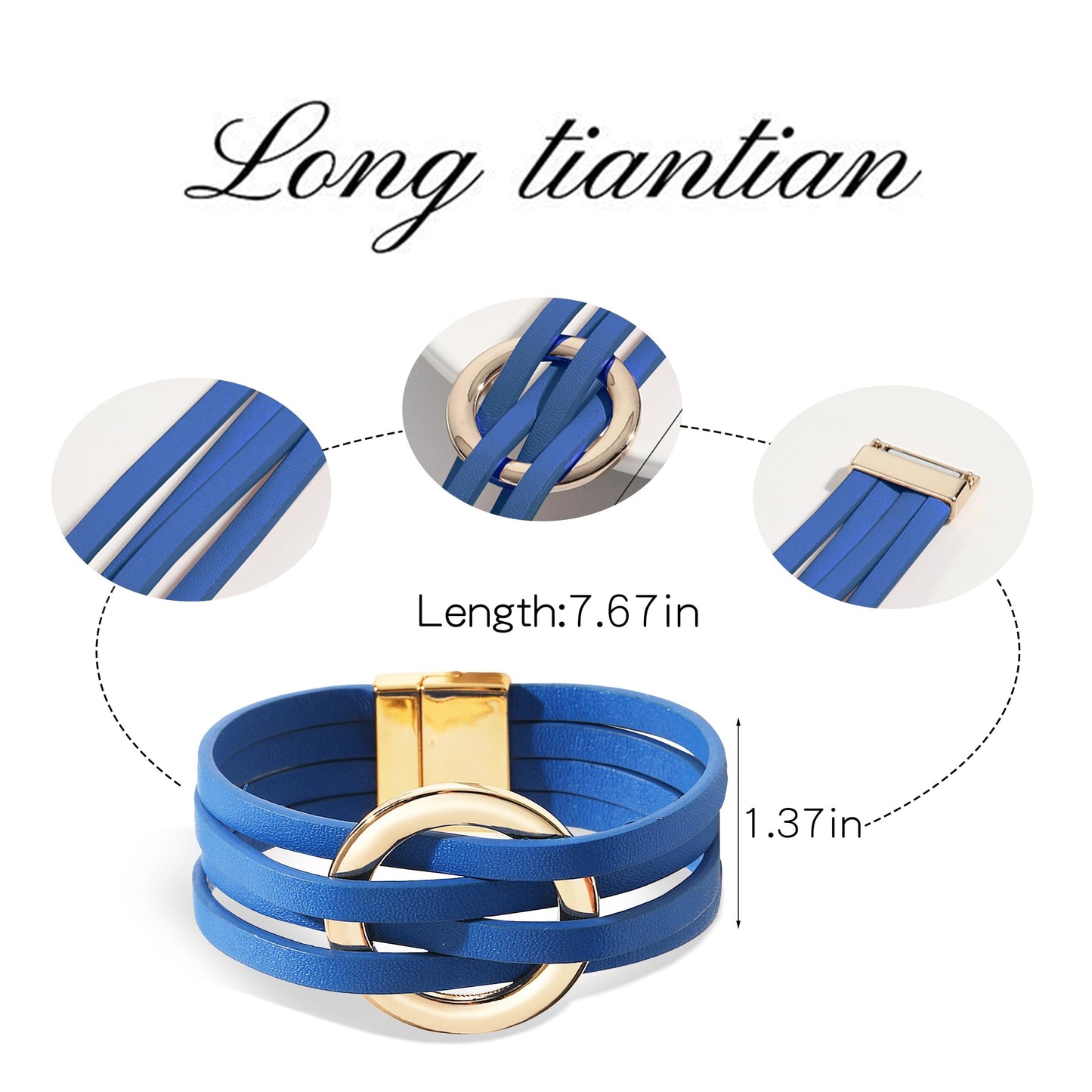 Long tiantian Leather Cuff Wrap Bracelet Blue Bracelets for Women Circle Charm Bangle Boho Multilayer Stackable Jewelry