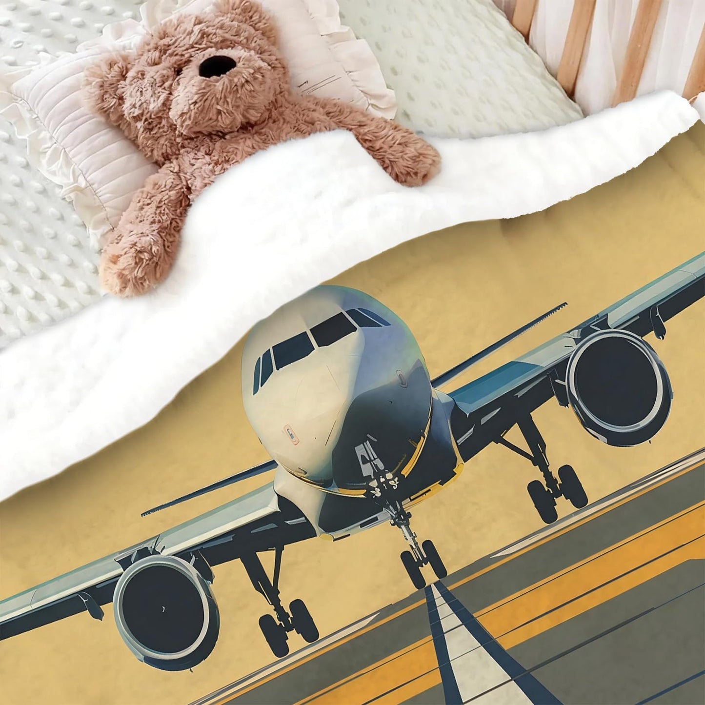 Airplane Airport Blanket for Boys Girls, Soft Fleece Throw Blanket for Kids Toddler Bed, Funny Gifts for Christmas Birthday Bedroom Decor, 50"x60"