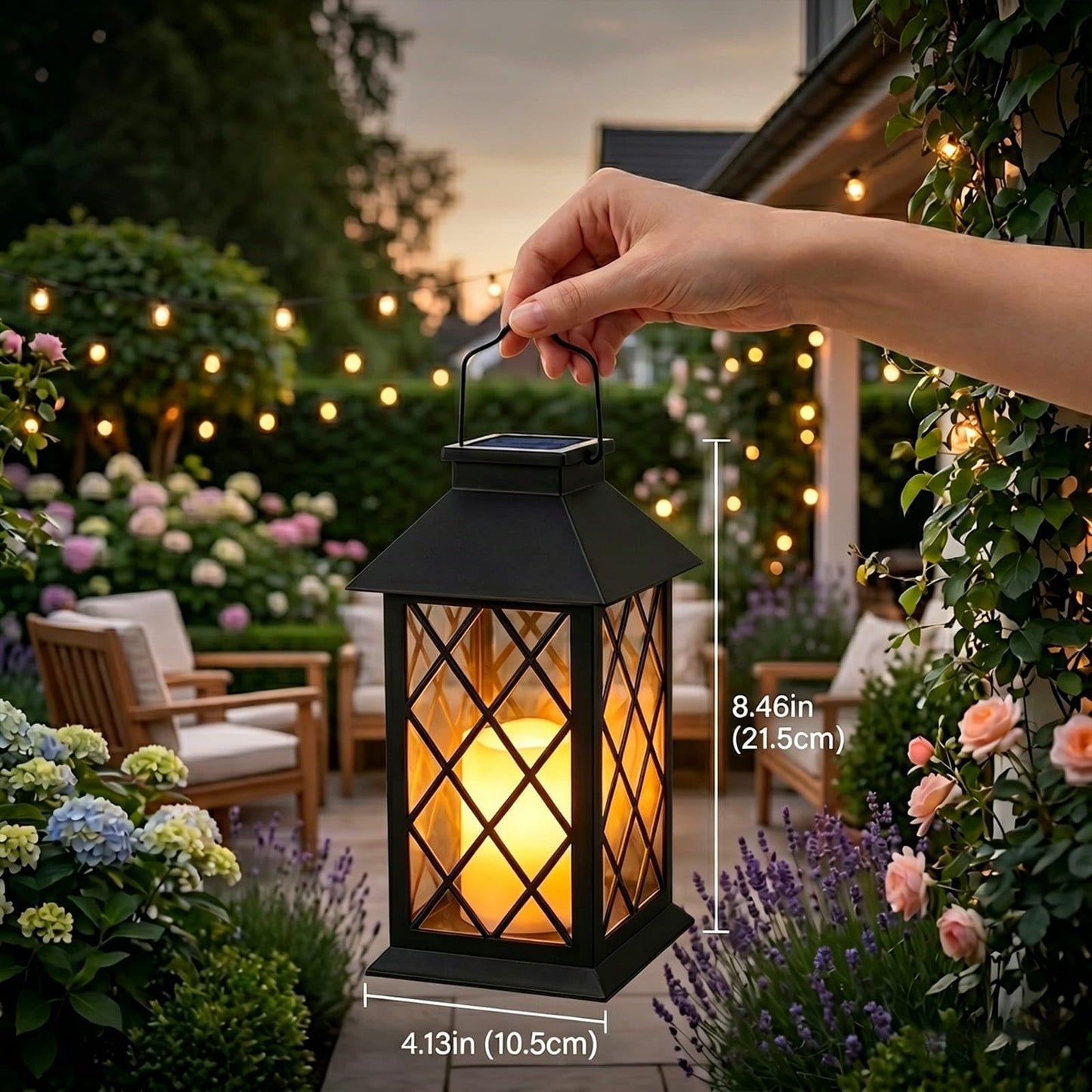 Yowin Solar Lanterns Outdoor Waterproof, 2 Pack Hanging Solar Lanterns with Flickering Candle, Tempered Glass Solar Lamp Outdoor for Garden Wall Table Patio Yard Fence, Housewarming Gift - Black