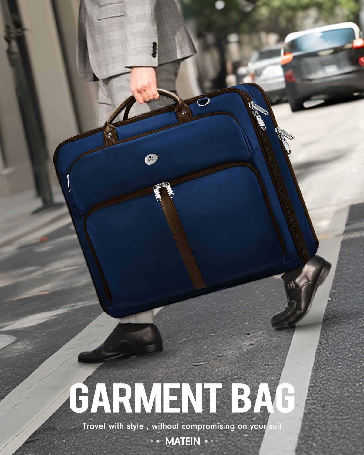 MATEIN Suit Bag Travel, Large Travel Garment Bag Up to 7 Suits with Strap, Business Foldable Garment Carrier Fit 17.3 inch laptop, 2 in 1 Carry On Hanging Luggage Suitcase with Shoe Compartment, Blue