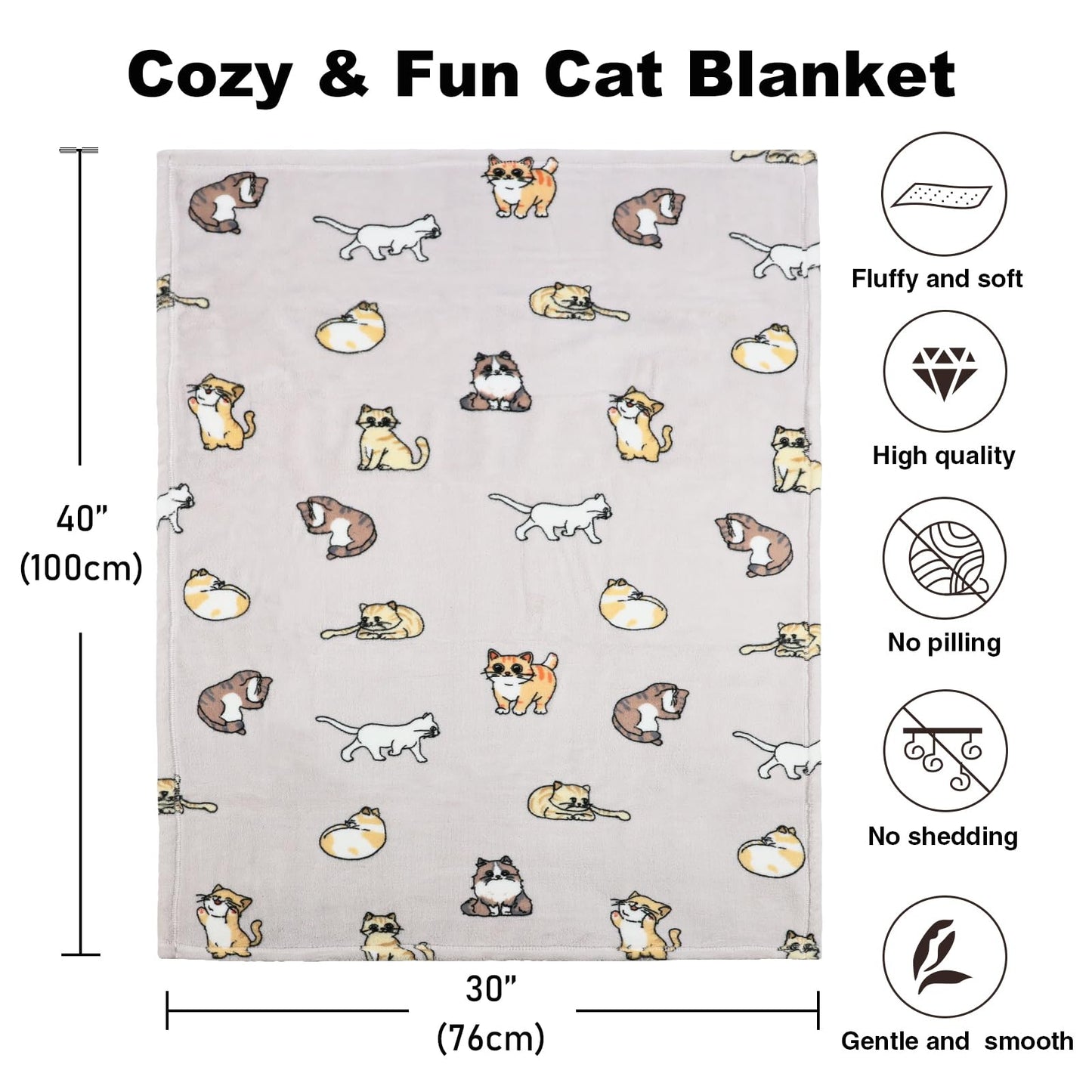 VigorSpring Cat Throw Blanket for Cat Lovers, Cute Kitten Print, Ultra Soft Flannel Fleece Plush Blanket for Couch Sofa Bed,Cats Gifts for Kids Toddler Girls Boys,Grey - 30x40 Inch
