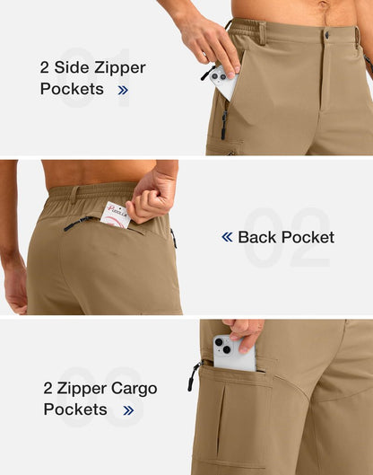 Pudolla Men's Hiking Shorts 11" Lightweight Cargo Work Shorts for Men Summer Travel Golf Casual Outdoor with 5 Pockets(Dark Khaki Medium)