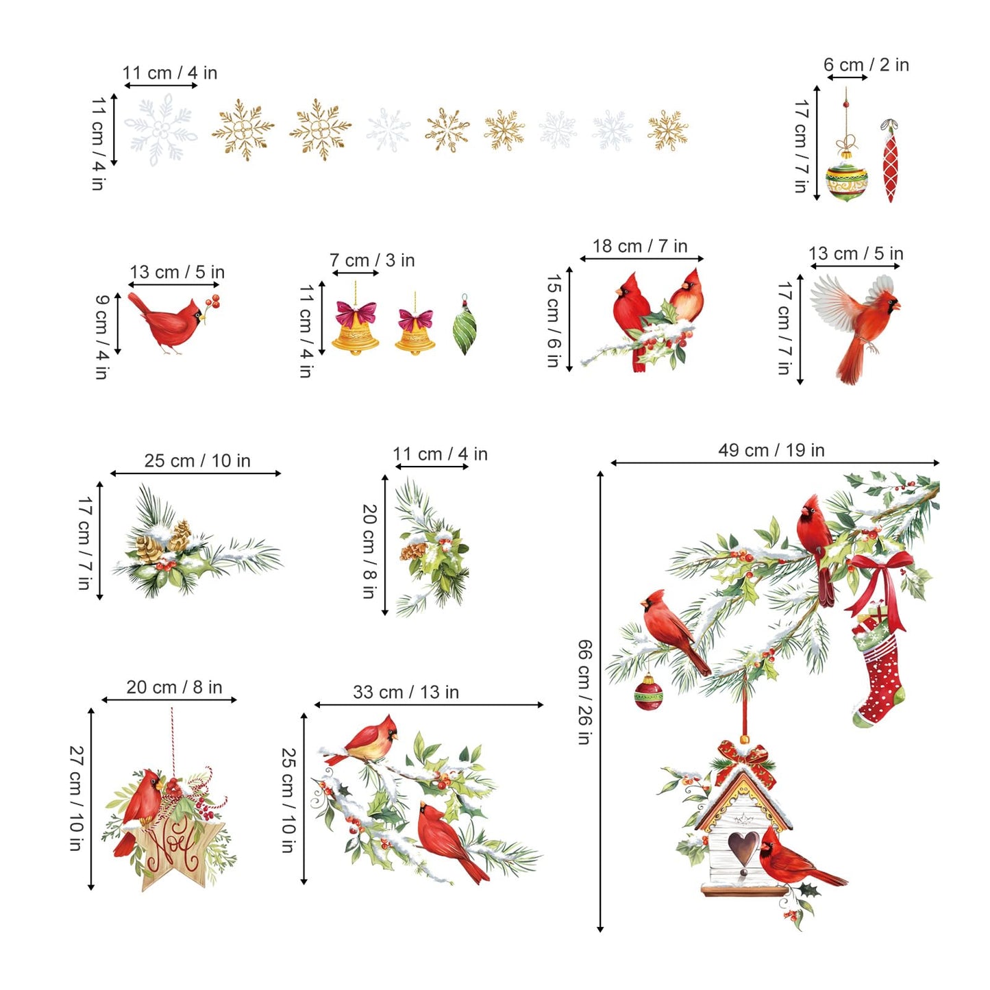 wondever Red Birds Tree Branch Window Clings Cardinal Glass Sticker Decal Anti Collision Double-Side Static Window Decals for Home Glass