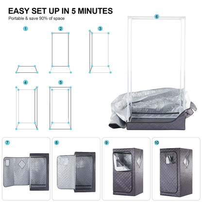 iDOTODO Full Size Home Sauna, Portable Steam Sauna for Home Spa, One Person Foldable Lightweight, Full Body Sauna Tent for Relaxation, 1500W & 4L Steamer Generator, Remote Control, Foldable Chair