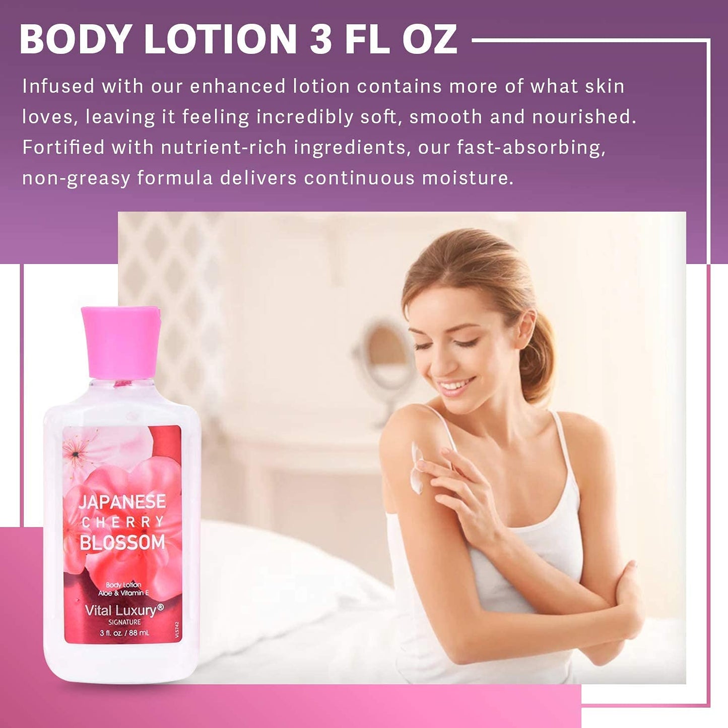 Vital Luxury Bath & Body Care Travel Set - Home Spa Set with Body Lotion, Shower Gel and Fragrance Mist, Personal Body Care Travel Set for Birthday Christmas New Year Gifts(Japanese Cherry Blossom)