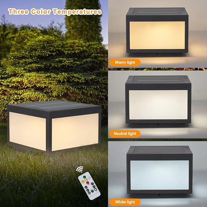 Outdoor Solar Post Light, Solar Column Lights, Pillar Lights LED Fence Deck Cap Lamp for Flat Surface Patio Garden Decoration, Modern Pillar Lamp with IP65 Waterproof Light Source（10"x10"）