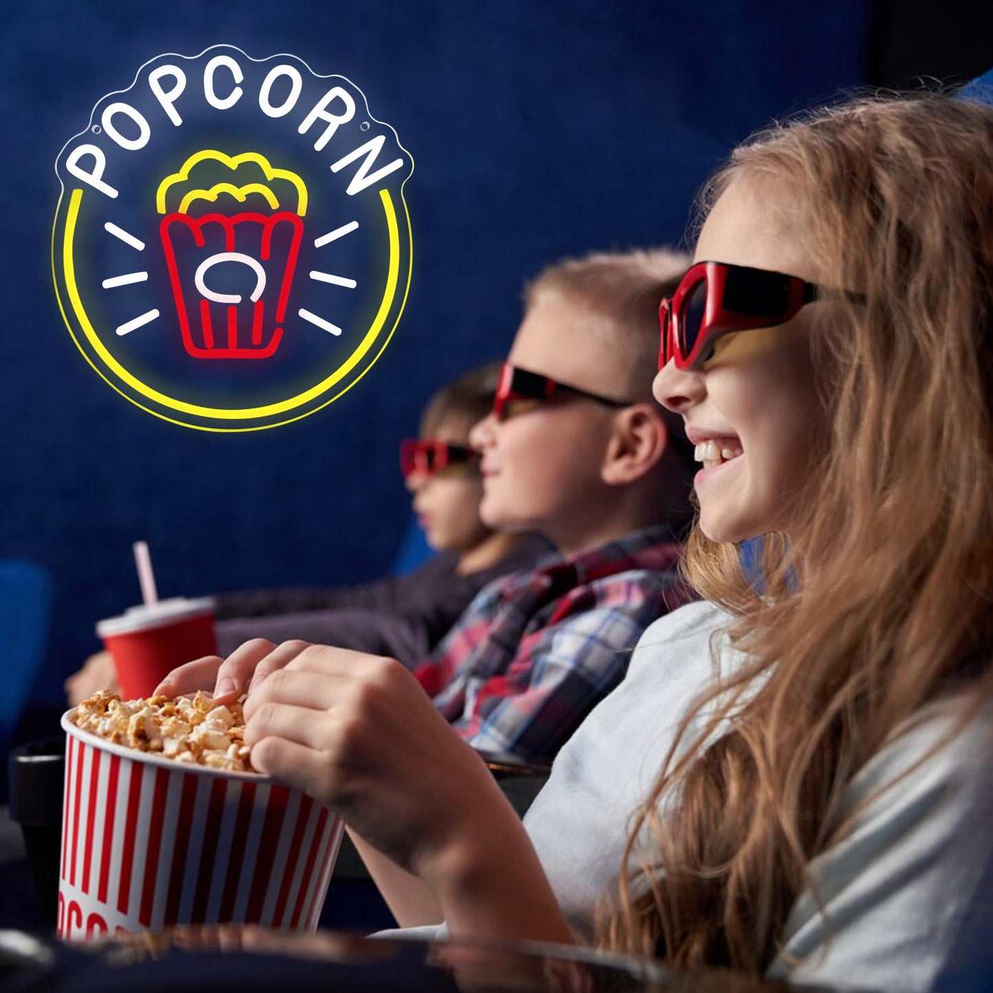 Symone Popcorn Neon Sign, USB Powered Dimmable LED Neon Light Home Theater Decor, for Popcorn Themed Party Kitchen Snack Decor Food Lover Wall art Movie Themed kitchen, Gifts for Movie Lovers(13*12.2in)