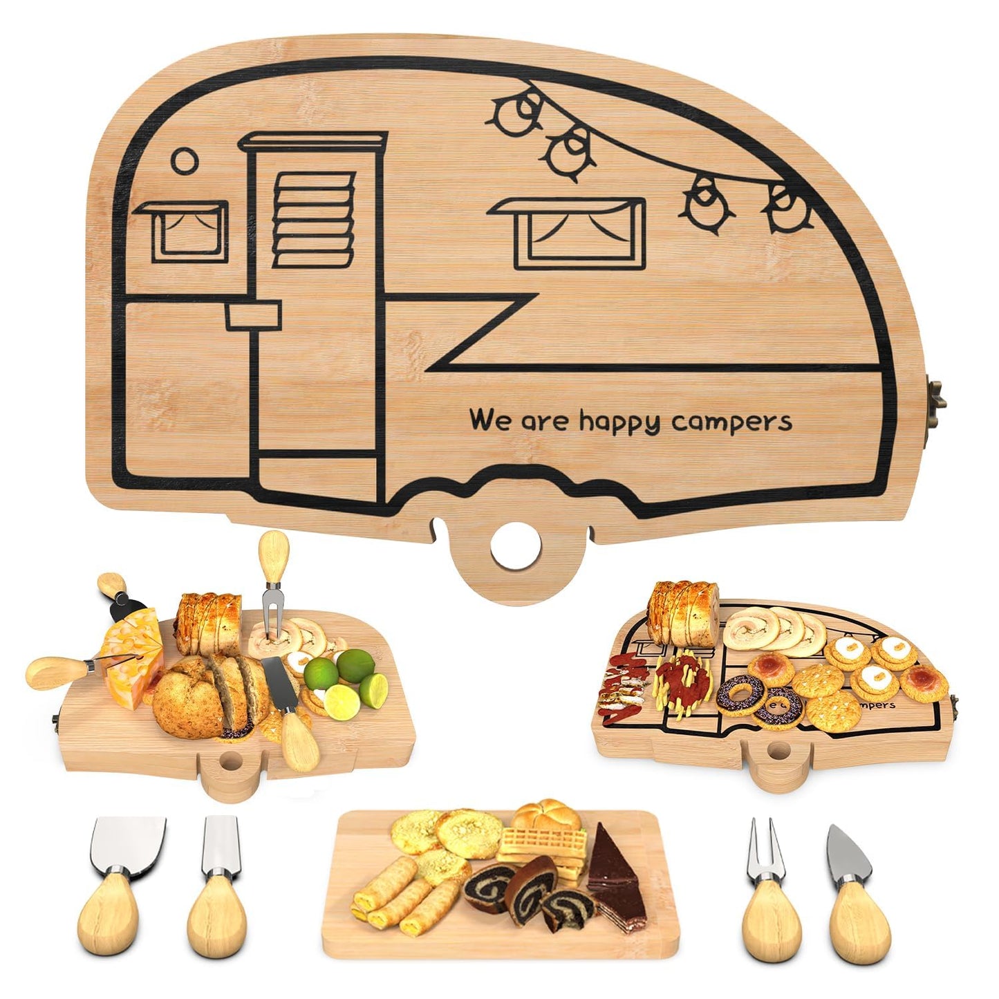 Haigoo Foldable Bamboo Charcuterie Board Set - Unique Cheese Cutting Board Gift Set for Mom, Dad, Couple or House Warming