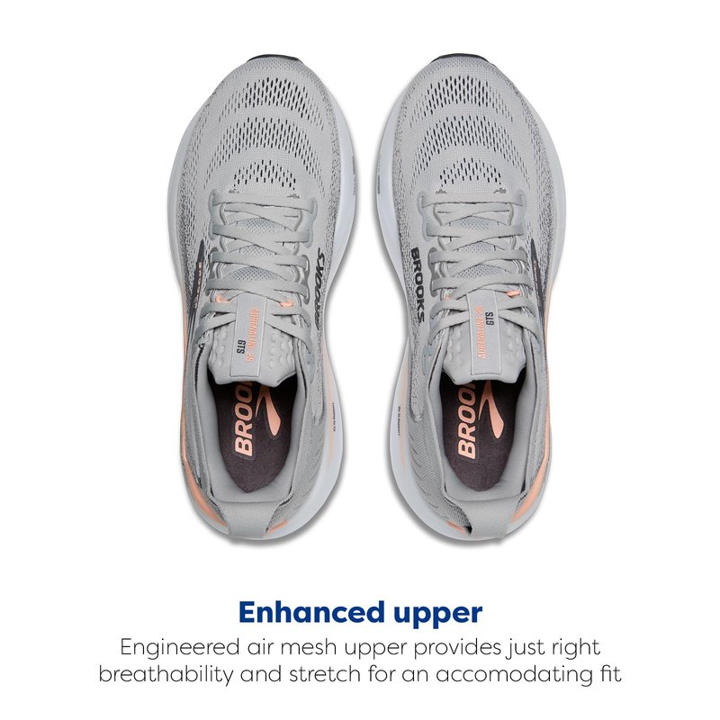 Brooks Women’s Adrenaline GTS 25 Supportive Running & Walking Shoe - Grey/Blackened Pearl/Coral - 6 Medium