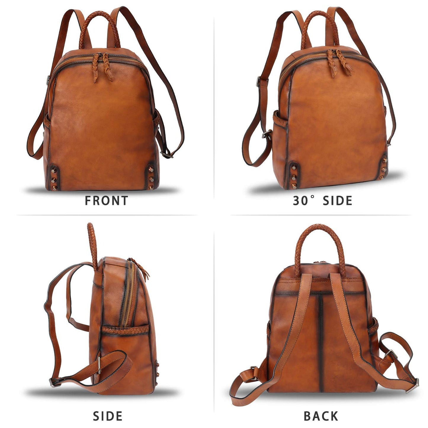 Genuine Leather Backpack Purse for Women Vintage Rucksack Casual Back Bag Handmade Cowhide Western Daypack (Brown)
