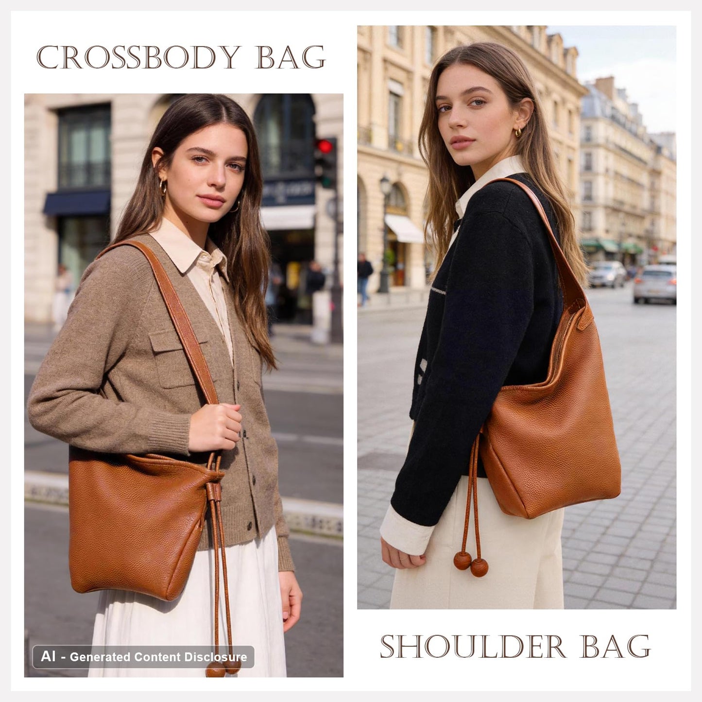 MFFOR Genuine Leather Hobo Bags, Purses for Women, Medium Tote Handbags, Slouchy Shoulder Purse with Adjustable Strap(Golden Brown)