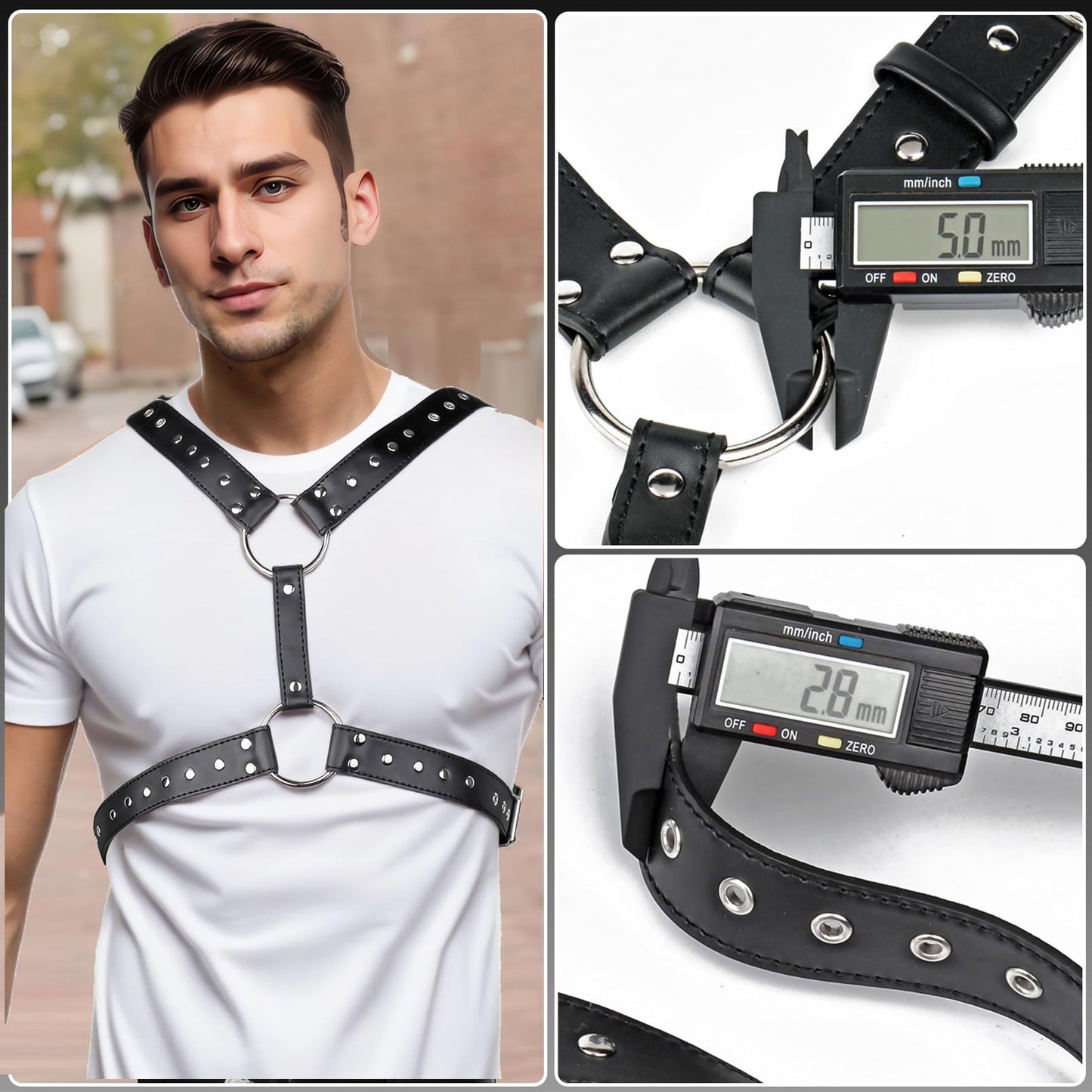 RTeczSolve Men's Chest Harness Belt, Adjustable Body Harness Belt for Men, PU Leather Male Punk Chest Shoulder Harness Muscle Show Fashion Costumes for Cosplay Party