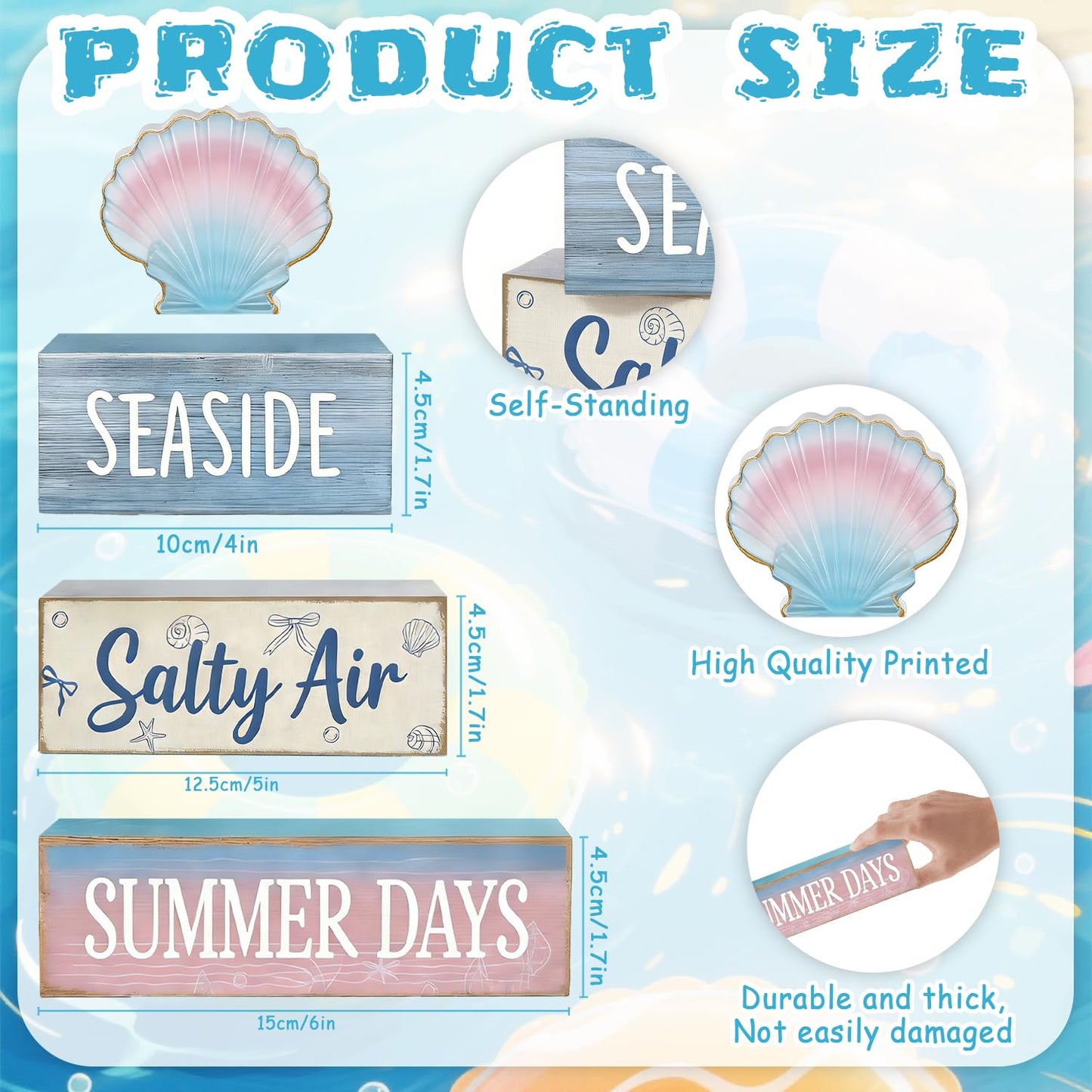 4 Pcs Seaside Beach Tiered Tray Decor Rustic Wooden Nautical Centerpiece with Salty Air Summer Days Sign Farmhouse Coastal Room Decor Summer Tiered Tray Decor