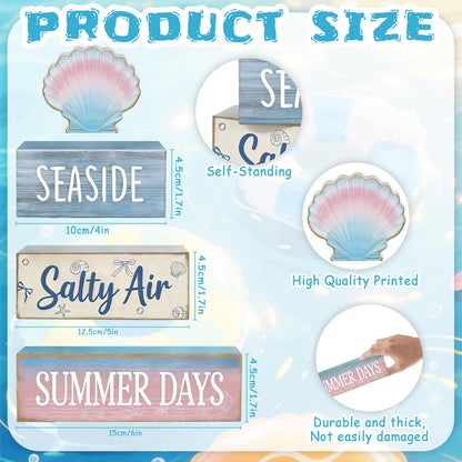 4 Pcs Seaside Beach Tiered Tray Decor Rustic Wooden Nautical Centerpiece with Salty Air Summer Days Sign Farmhouse Coastal Room Decor Summer Tiered Tray Decor