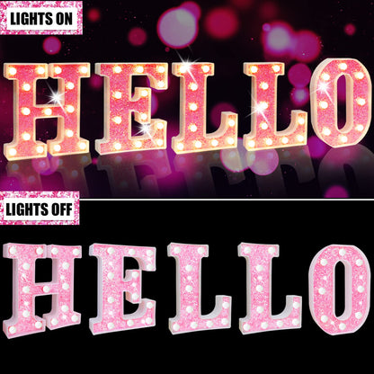 Light Up Letters, Glitter Alphabet Letter Sign Pink LED Marquee Letter Lights Battery Powered for Night Light Girls Bedroom Birthday Party Wedding Home Christmas Decorations Gift for Her-Pink K