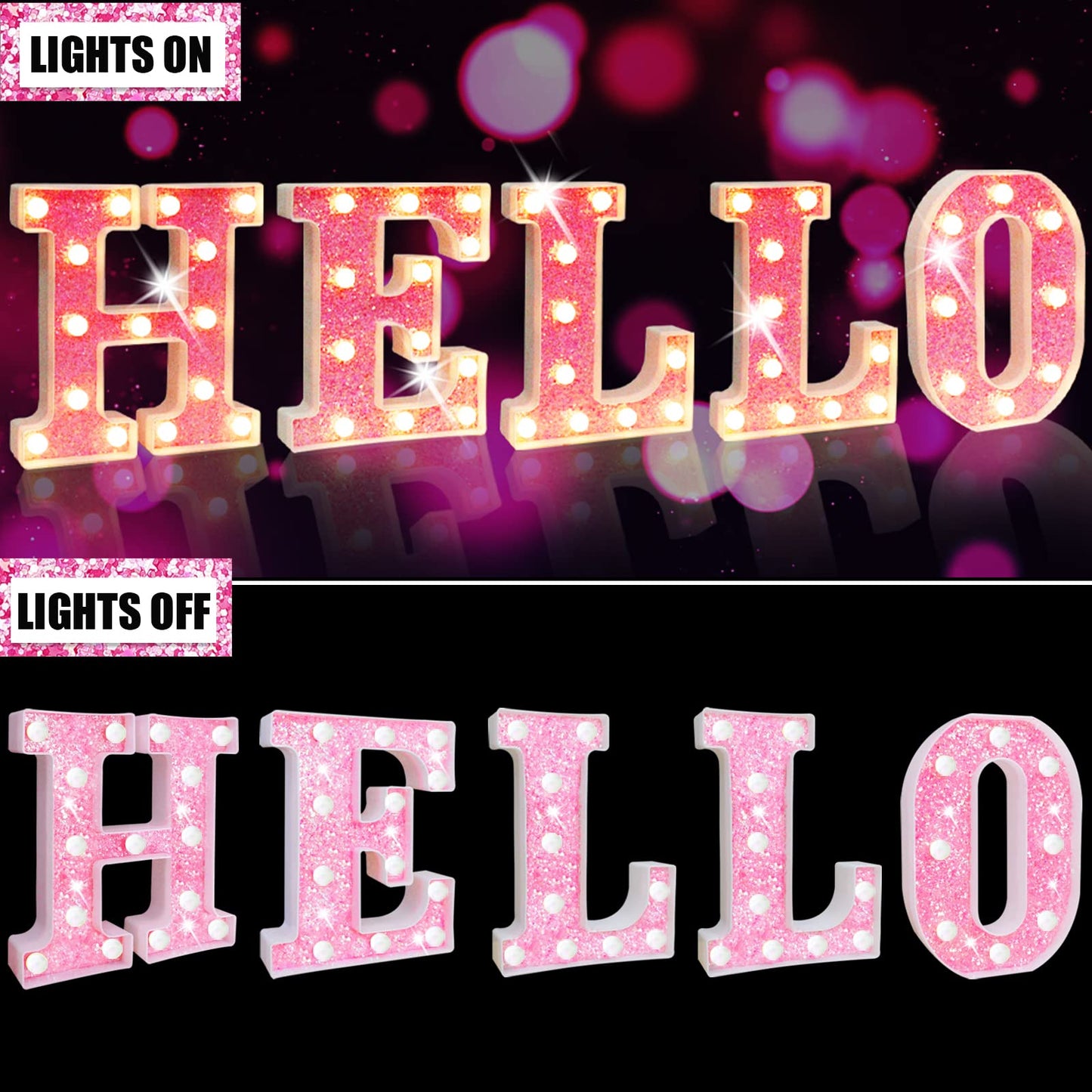 Pink Light Up Letters, Glitter Alphabet Letter Sign LED Marquee Letter Lights Battery Powered for Night Light Girls Bedroom Birthday Party Wedding Home Christmas Decorations Gift for Her-Pink N