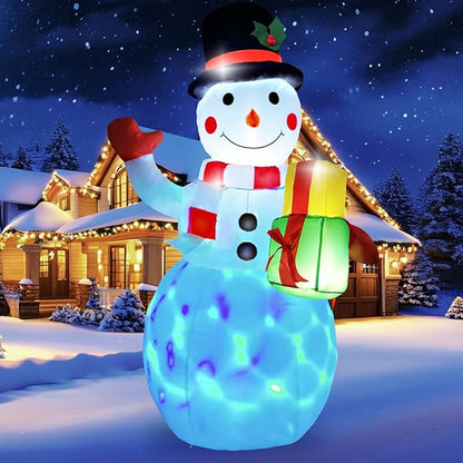 5FT Christmas Inflatables Snowman with Gift Box & Rotating Lights, Blow Up Snowman Outdoor Decoration LED Lighted Snow Man Christmas Decor for Yard Patio Garden Lawn Xmas Holiday Indoor Party