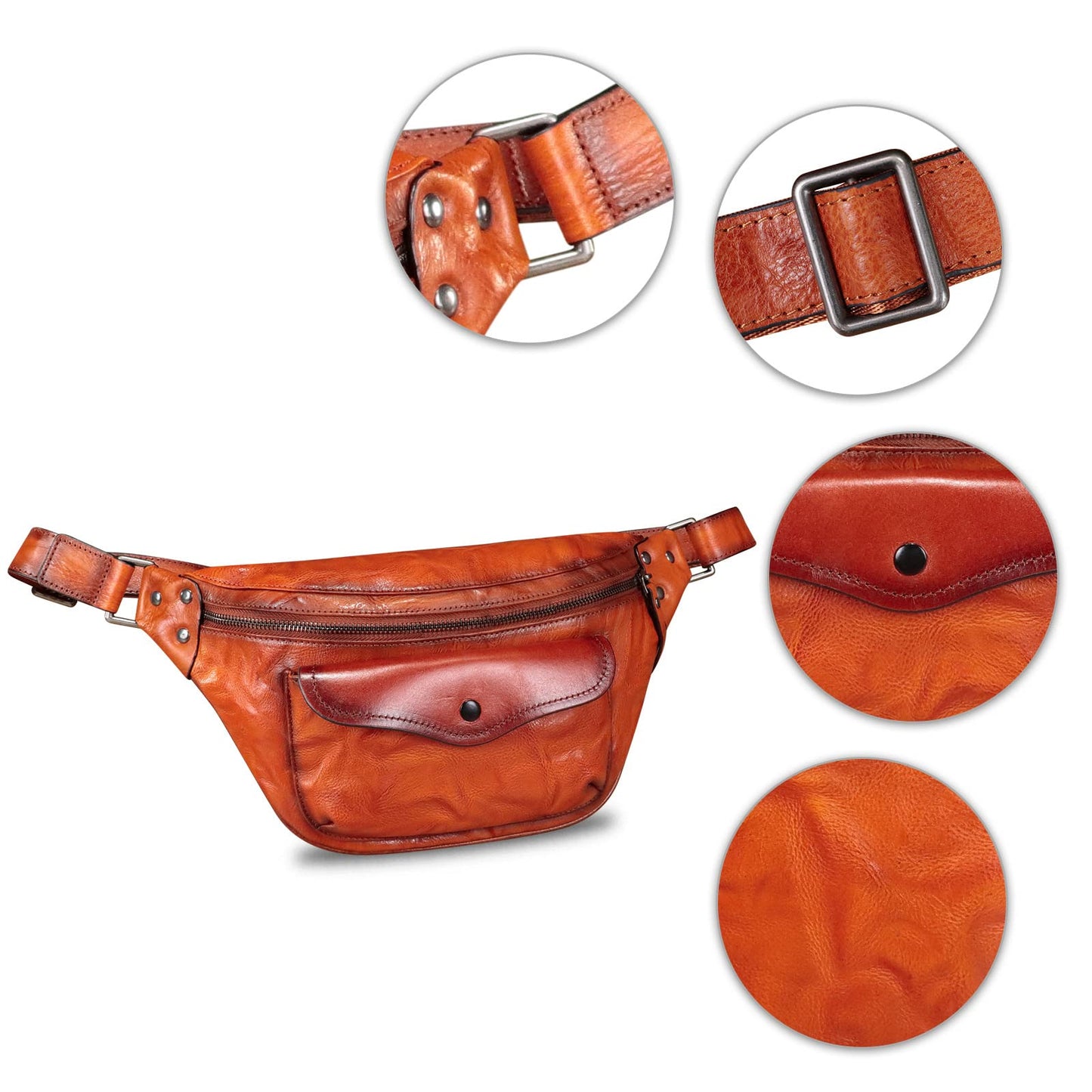 Genuine Leather Fanny Pack for Women and Men Vintage Real Leather Sling Bag Crossbody Bag Fashion Waist Bag Chest Purse (DarkBrown)