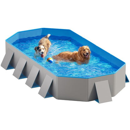 Peteast Foldable Dog Pool with Sturdy Square Design, Durable 82" Lx46 Wx12 D Extra Large Portable Pet Bathtub with Reinforced Sidewalls for Stability, Ideal for Indoor & Outdoor Use (Blue&Gray)