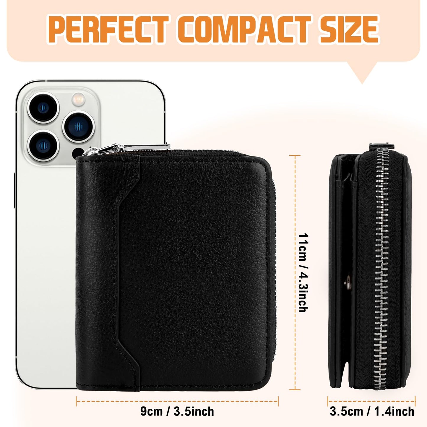 HUANLANG Credit Card Wallet for Women Men Leather Accordion Wallet, RFID Blocking Zipper Card Case Holder with Coin Pocket